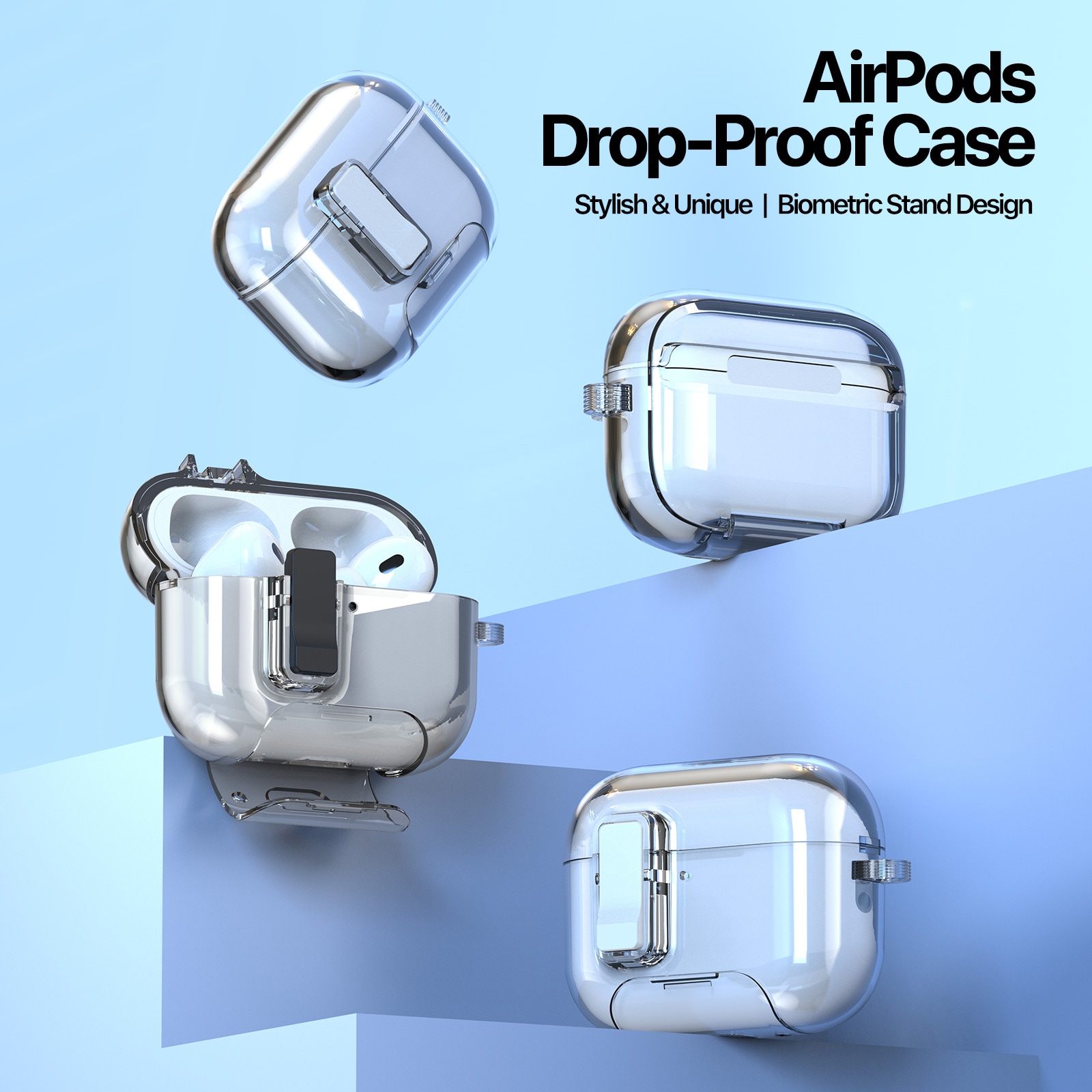 Apple AirPods Pro 3 Skal med karbinhake och ställfunktion, Genomskinlig