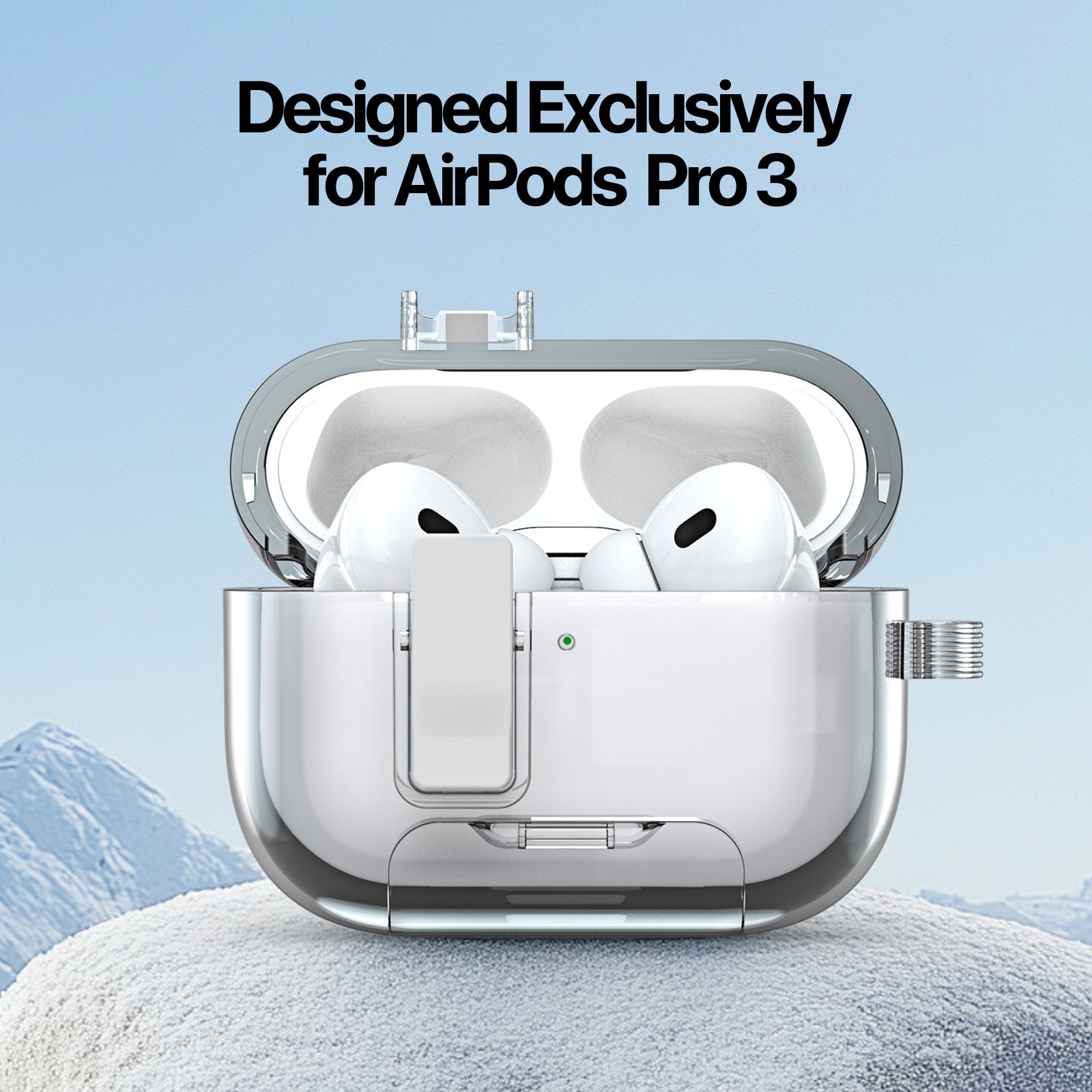 Apple AirPods Pro 3 Skal med karbinhake och ställfunktion, Genomskinlig