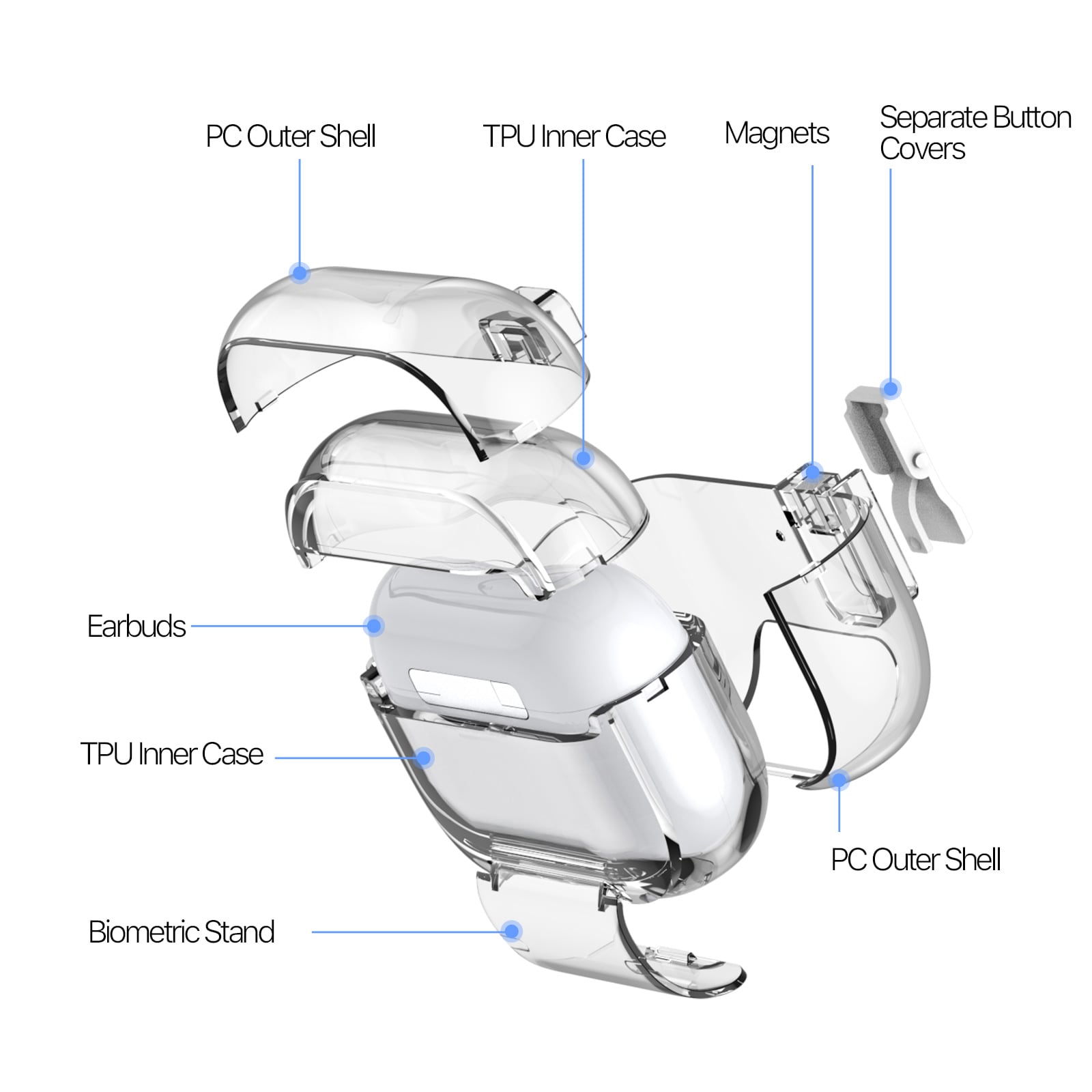 Apple AirPods Pro 3 Skal med karbinhake och ställfunktion, Genomskinlig