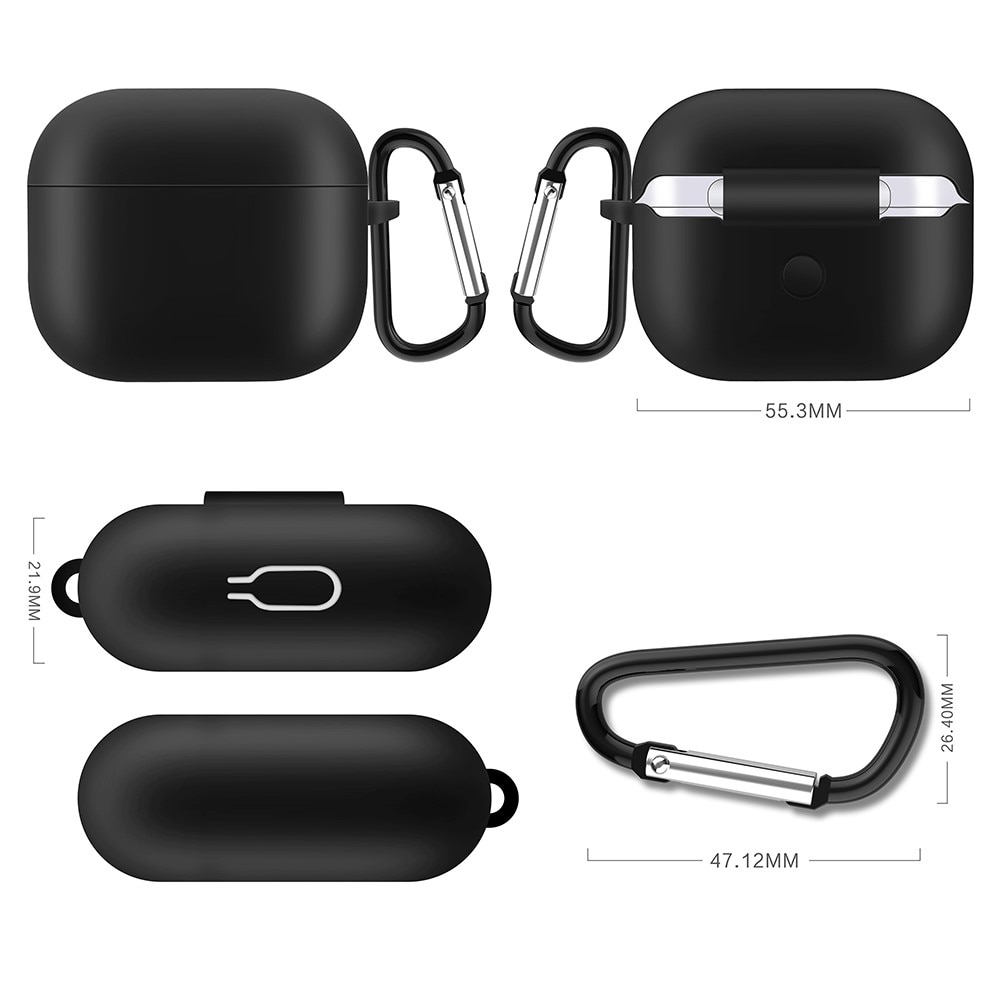 Apple AirPods 3 Silikonskal + karbinhake, svart