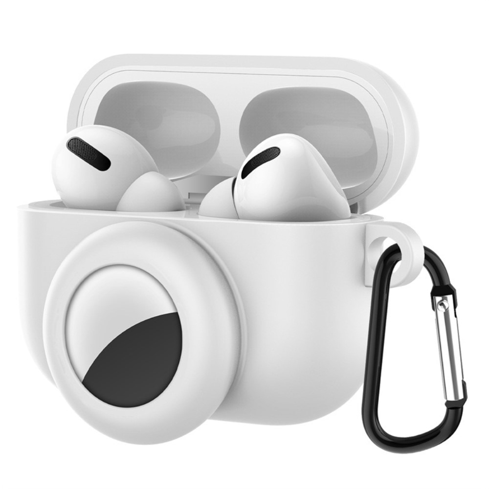 Apple AirPods Pro Silikonskal med AirTag-hållare + karbinhake, vit