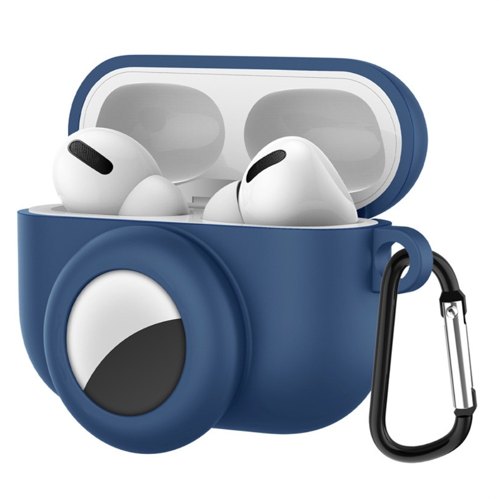 Apple AirPods Pro Silikonskal med AirTag-hållare + karbinhake, mörkblå