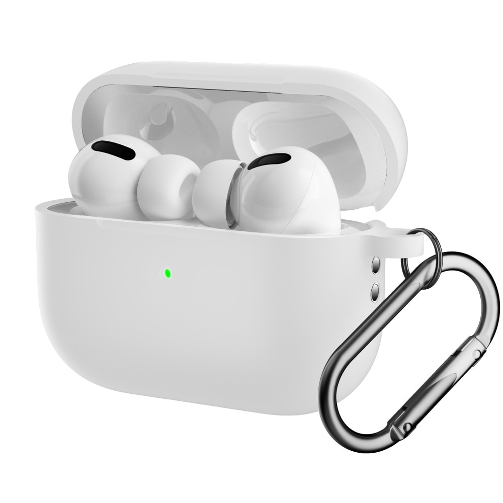 AirPods Pro 2 Silikonskal + karbinhake, vit