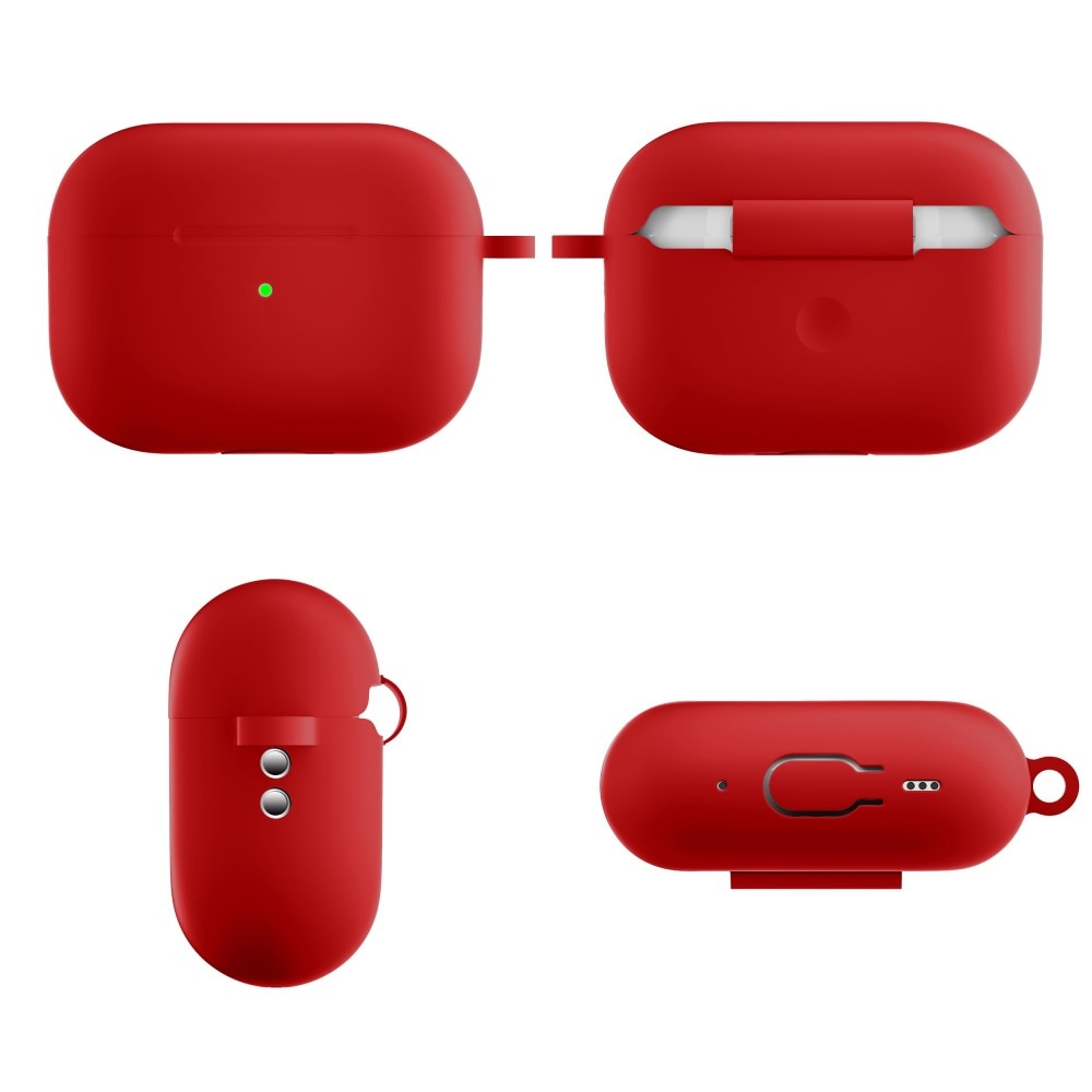 AirPods Pro 2 Silikonskal + karbinhake, röd