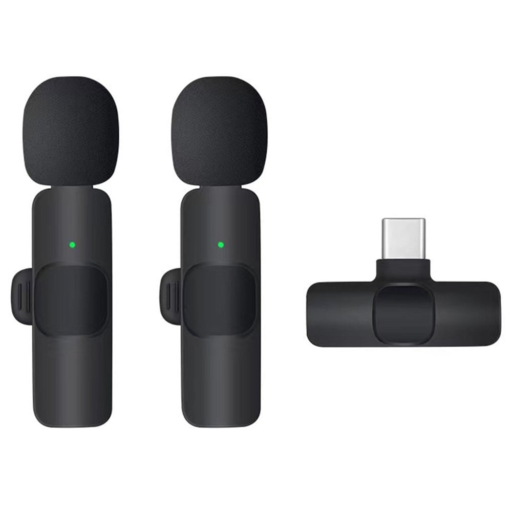 2 små trådlösa mikrofoner med mottagare USB-C, svart