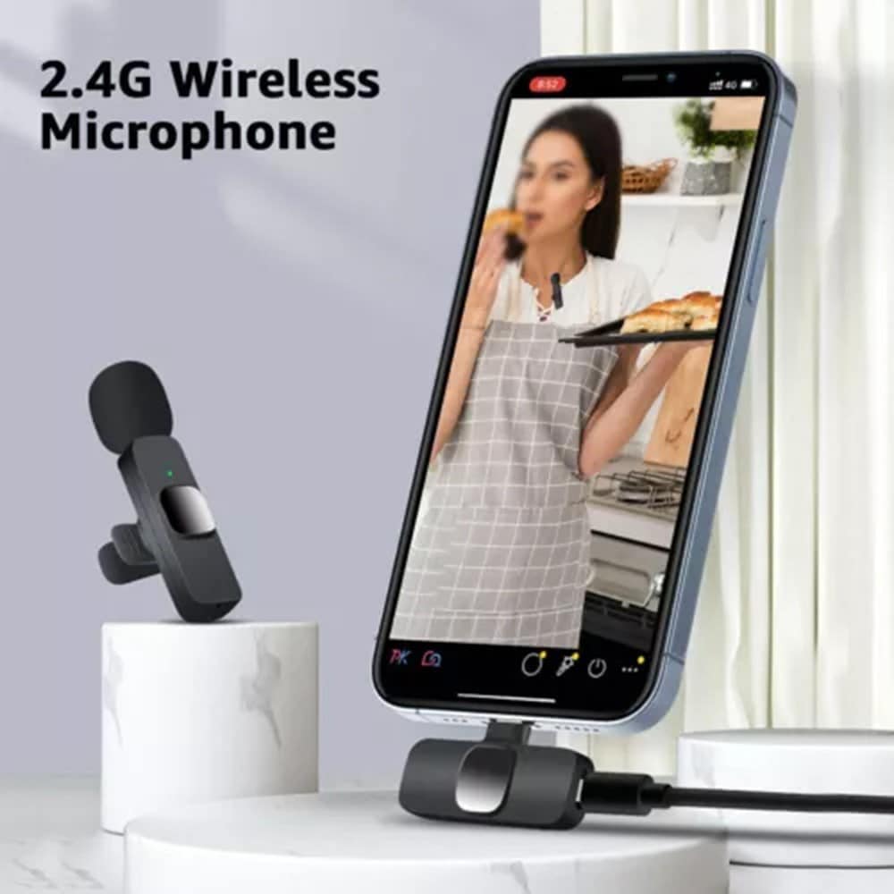 2 små trådlösa mikrofoner med mottagare USB-C, svart