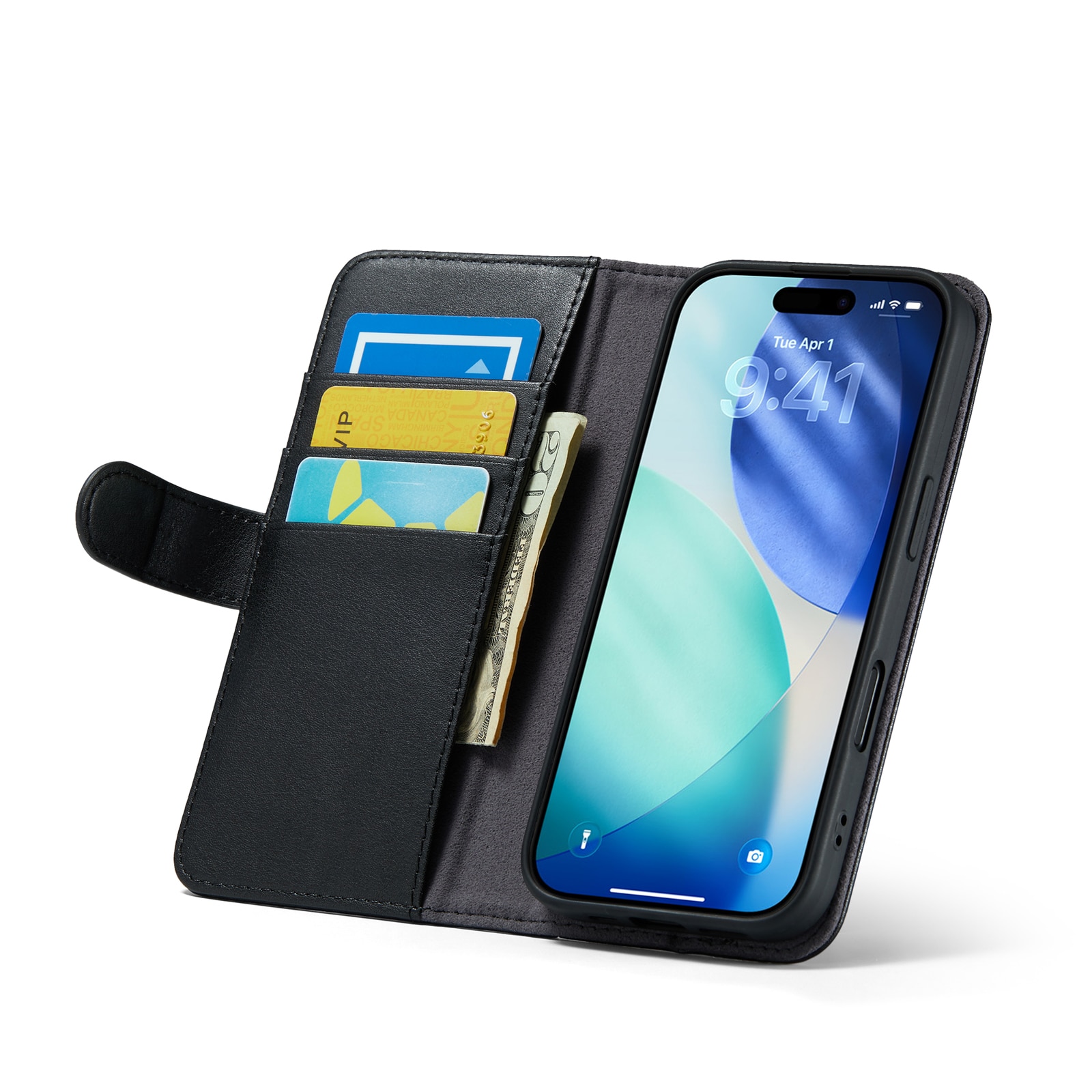 iPhone 17 Plånboksfodral i Äkta Läder, Svart