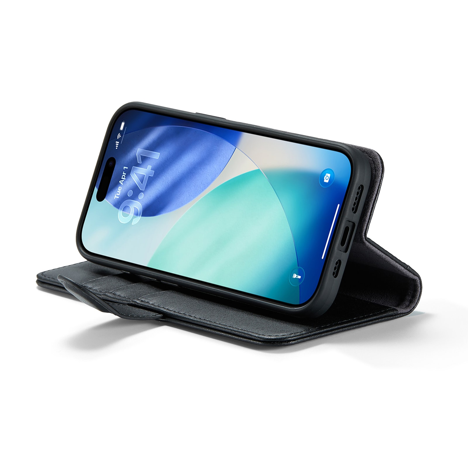 iPhone 17 Plånboksfodral i Äkta Läder, Svart