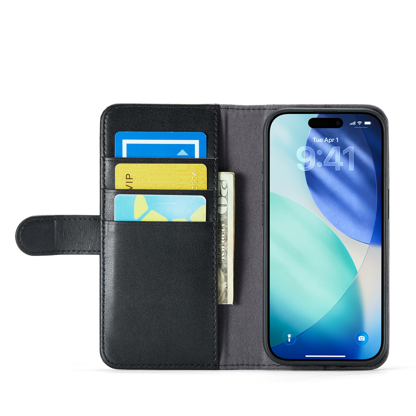 iPhone 17 Plånboksfodral i Äkta Läder, Svart