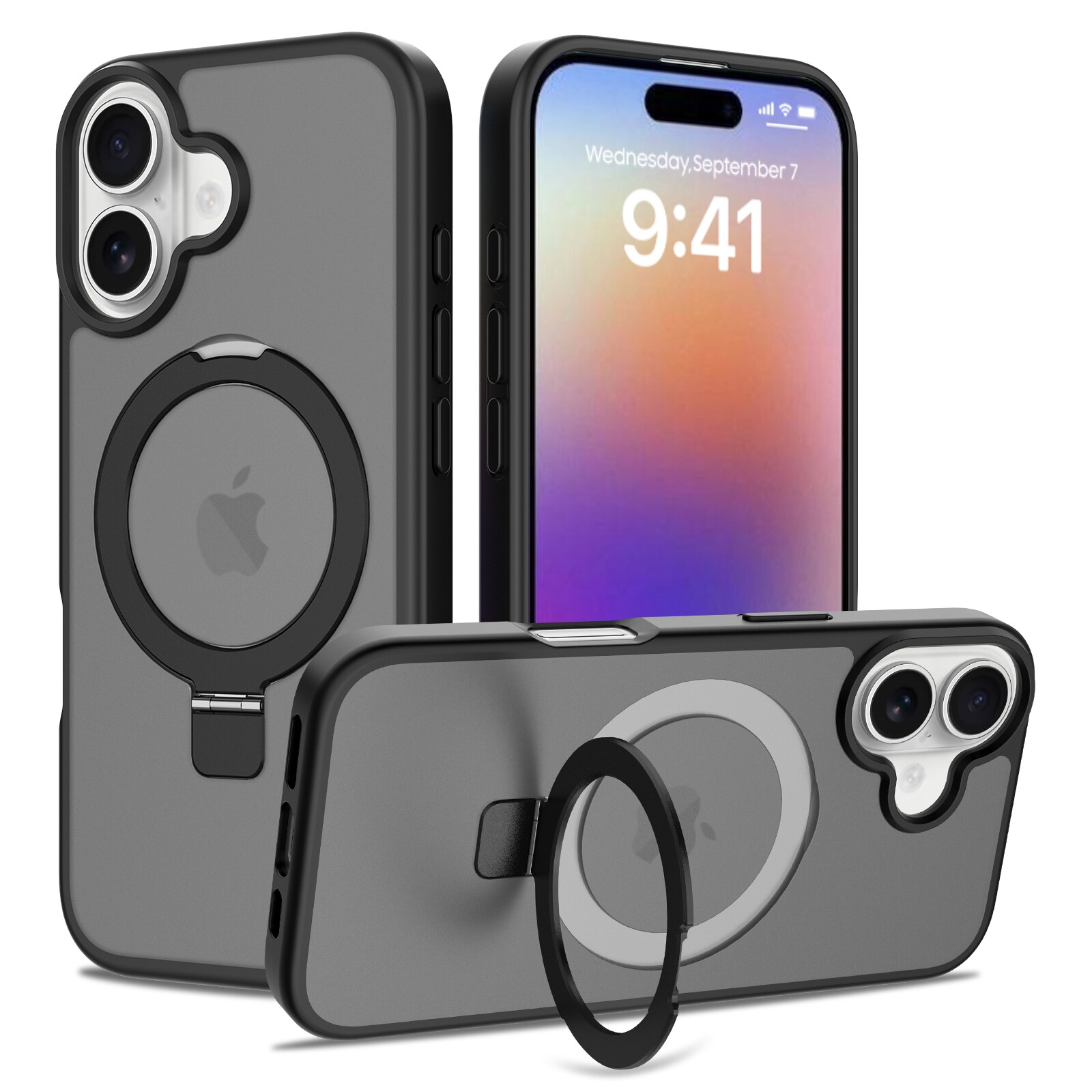 iPhone 17 Magnetic hybridskal med ställfunktion, Svart