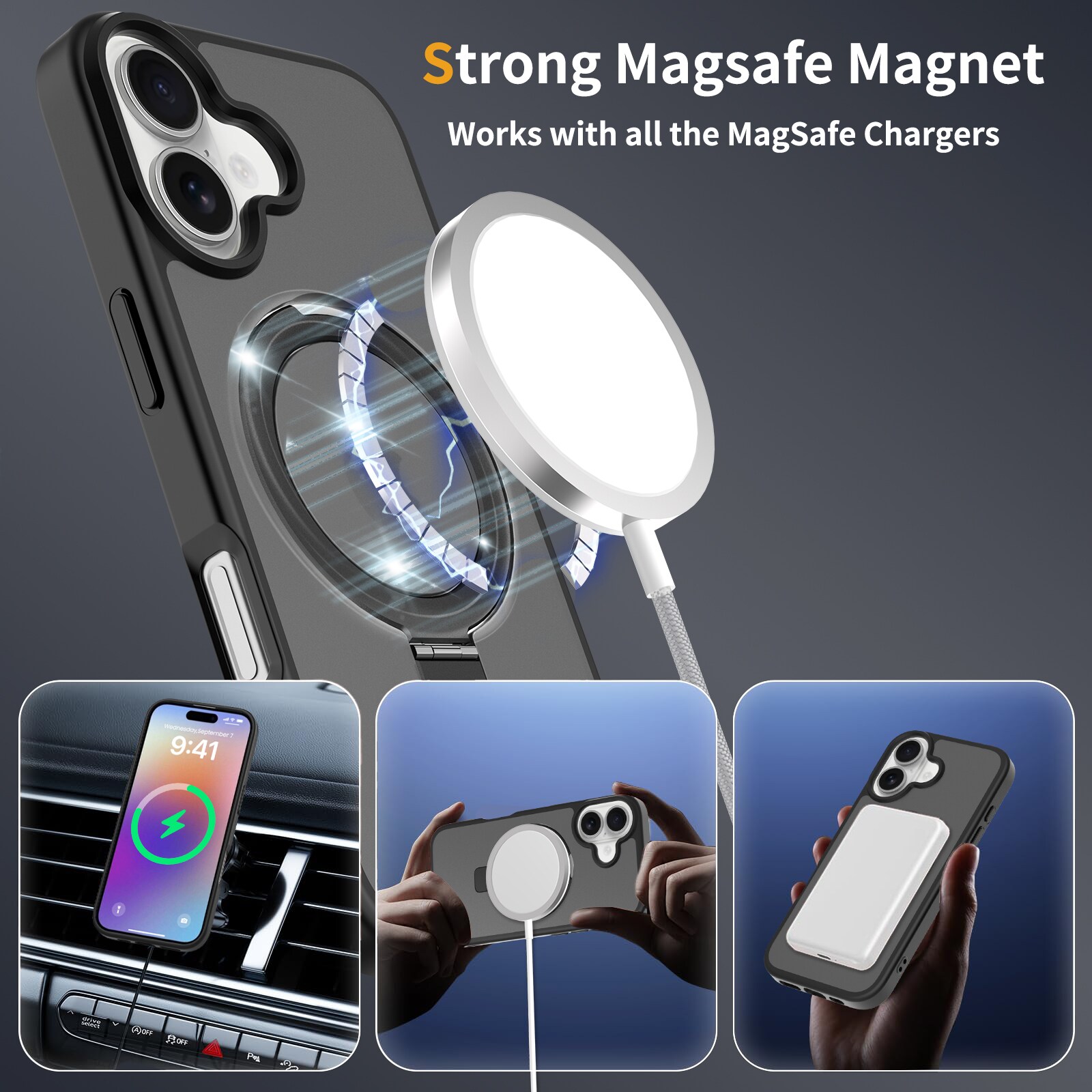 iPhone 17 Magnetic hybridskal med ställfunktion, Svart