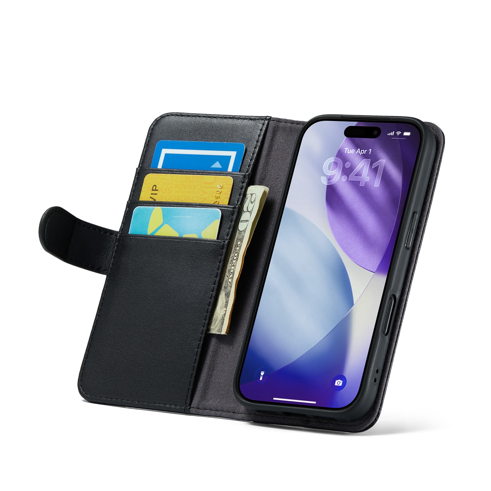 iPhone 17 Pro Max Plånboksfodral i Äkta Läder, Svart