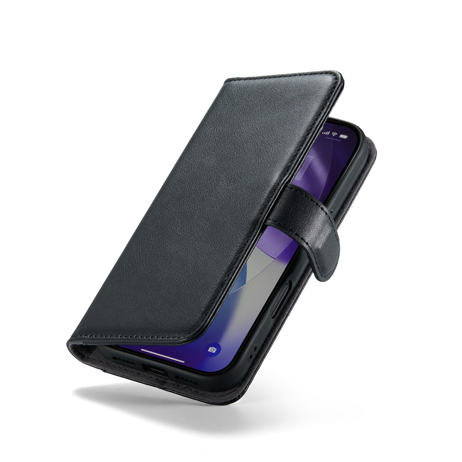 iPhone 17 Pro Max Plånboksfodral i Äkta Läder, Svart