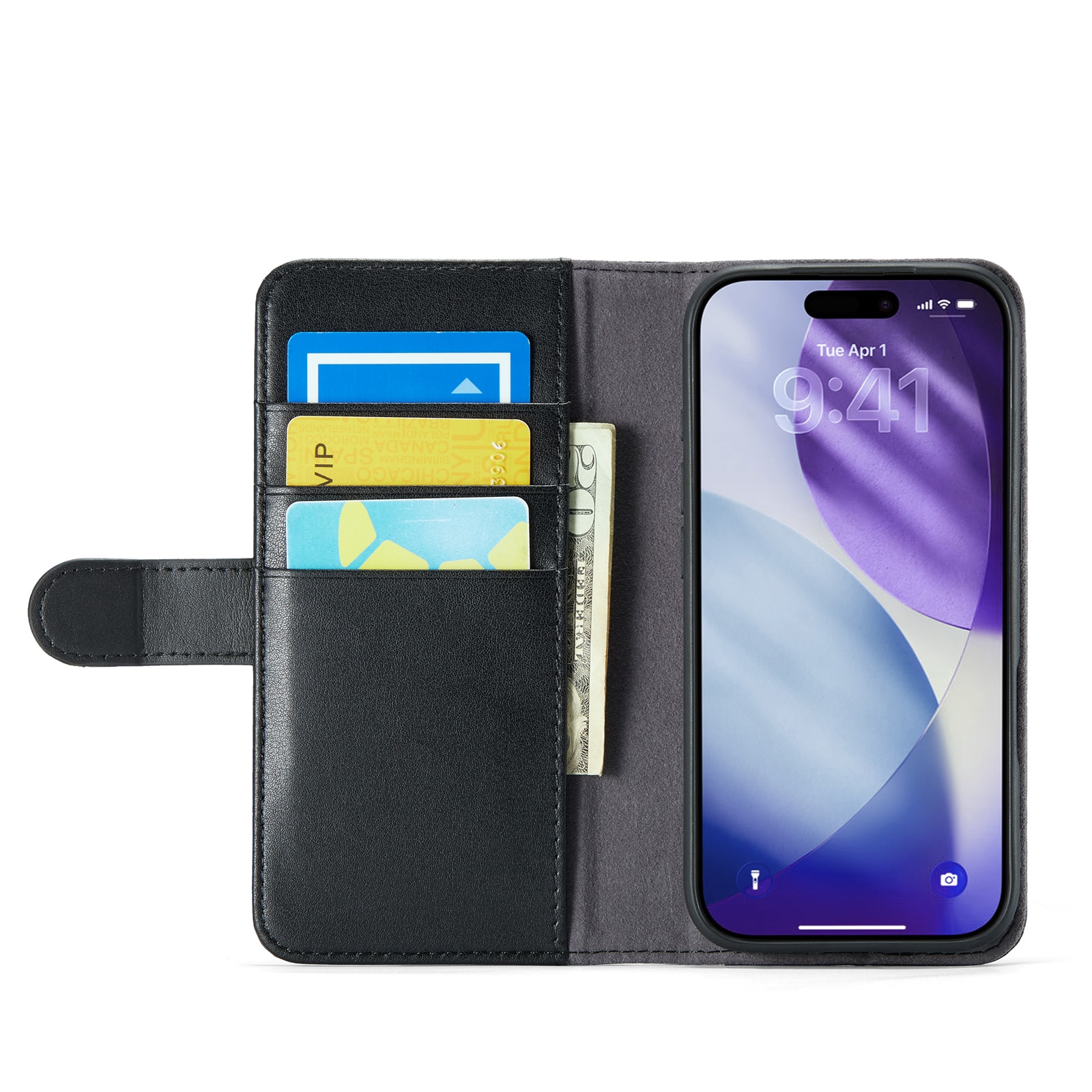 iPhone 17 Pro Max Plånboksfodral i Äkta Läder, Svart