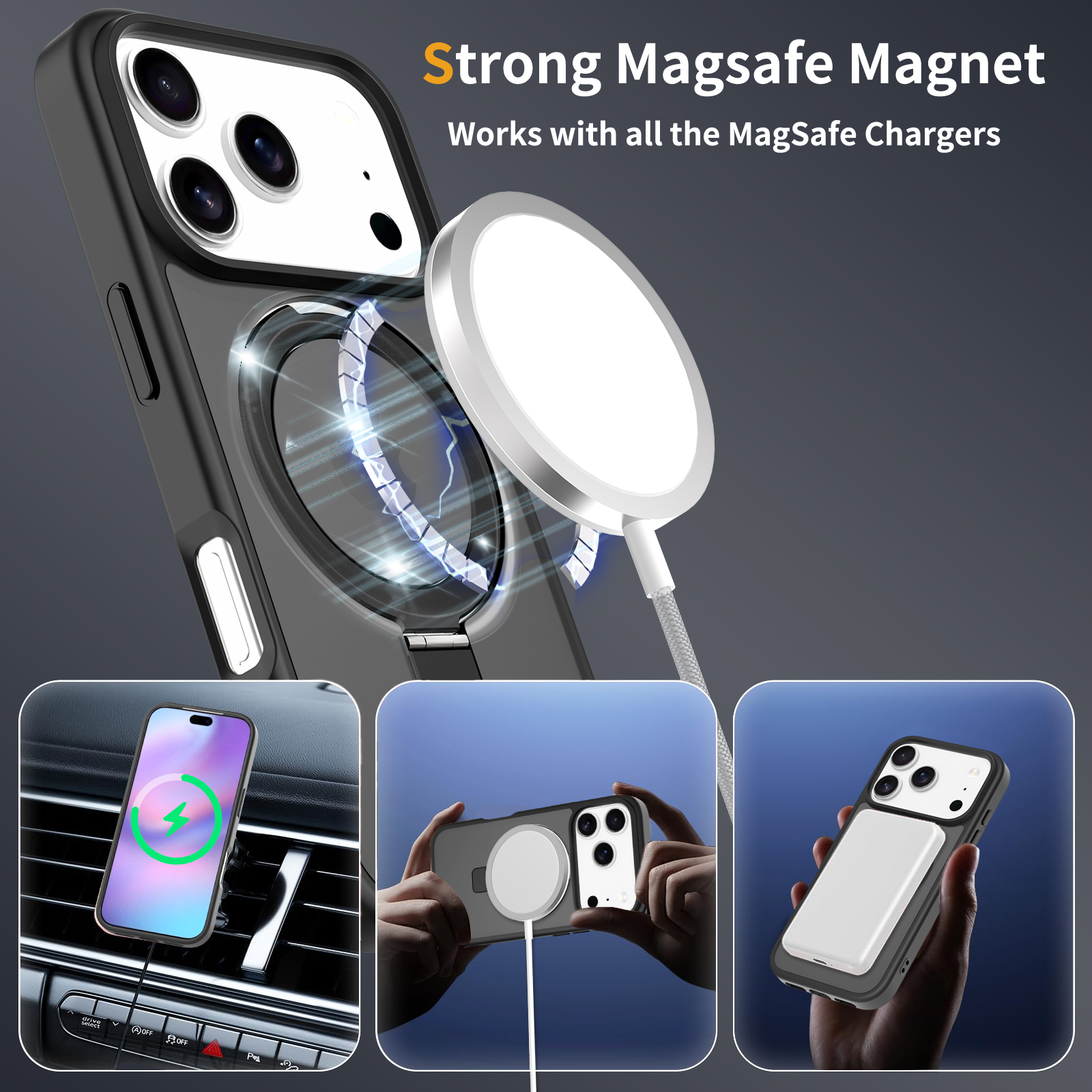 iPhone 17 Pro Max Magnetic hybridskal med ställfunktion, Svart