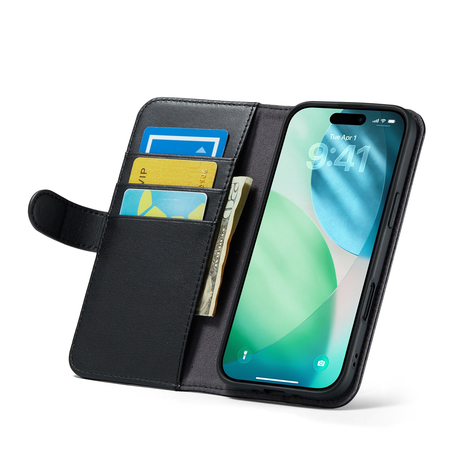 iPhone 17 Air Plånboksfodral i Äkta Läder, Svart