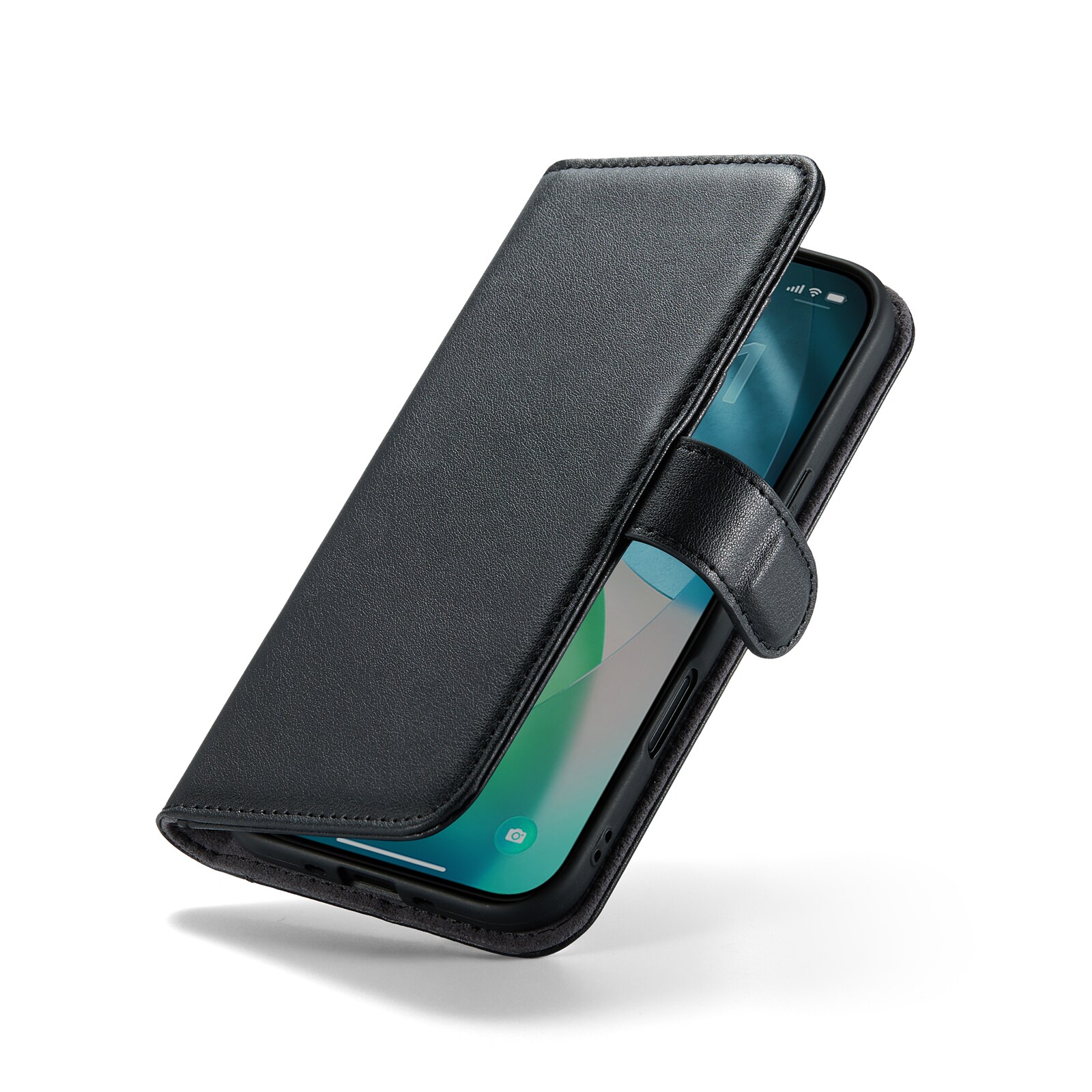 iPhone 17 Air Plånboksfodral i Äkta Läder, Svart