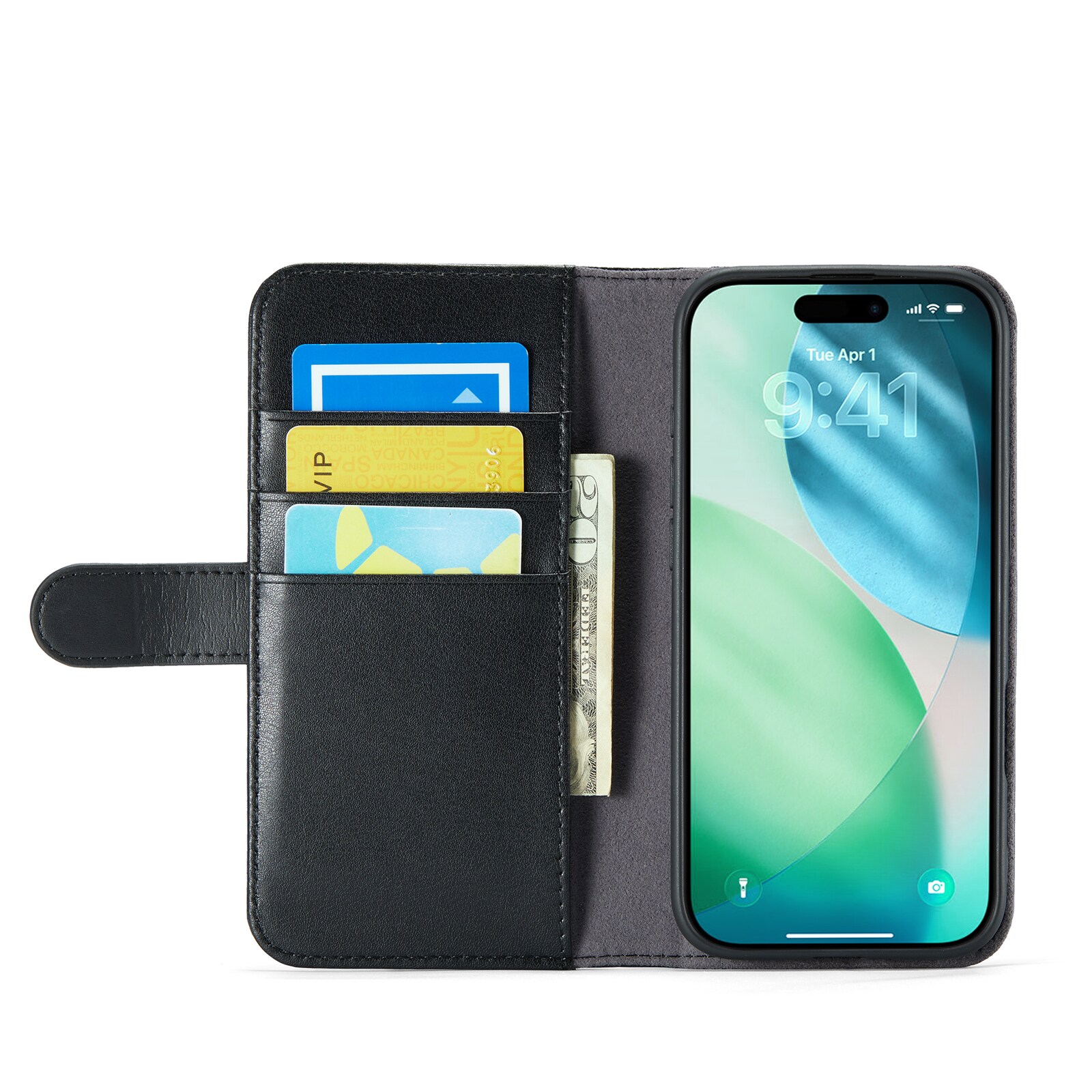 iPhone 17 Air Plånboksfodral i Äkta Läder, Svart