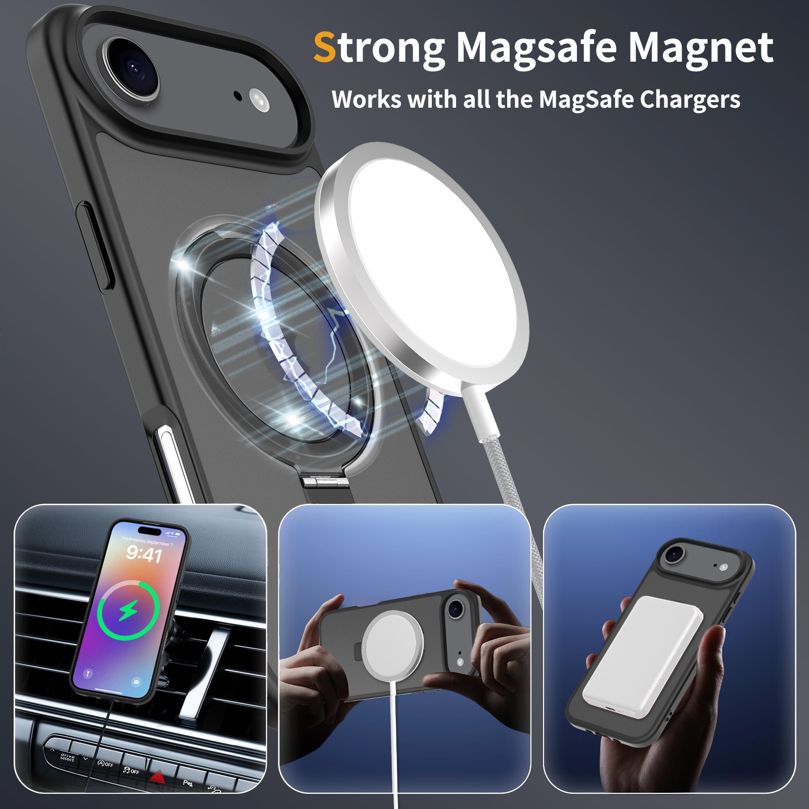 iPhone 17 Air Magnetic hybridskal med ställfunktion, Svart