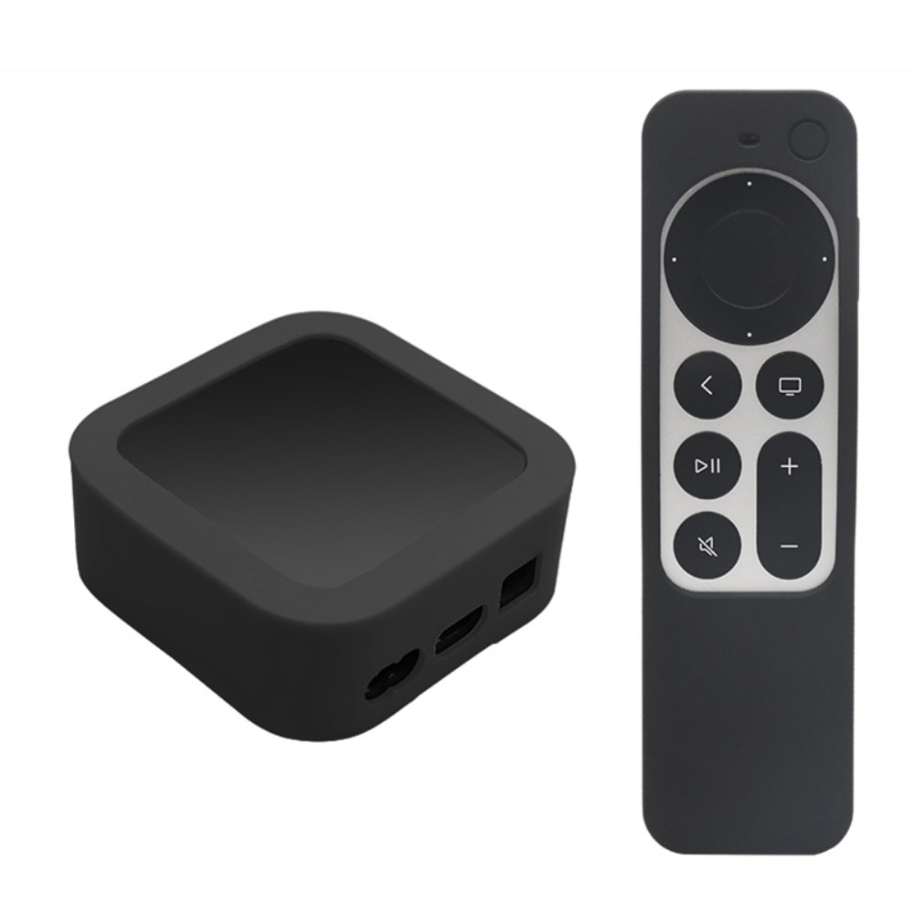 Apple TV 4K 2021 Gen 2 Box + Fjärrkontroll Stöttåligt silikonskal med fäste, svart