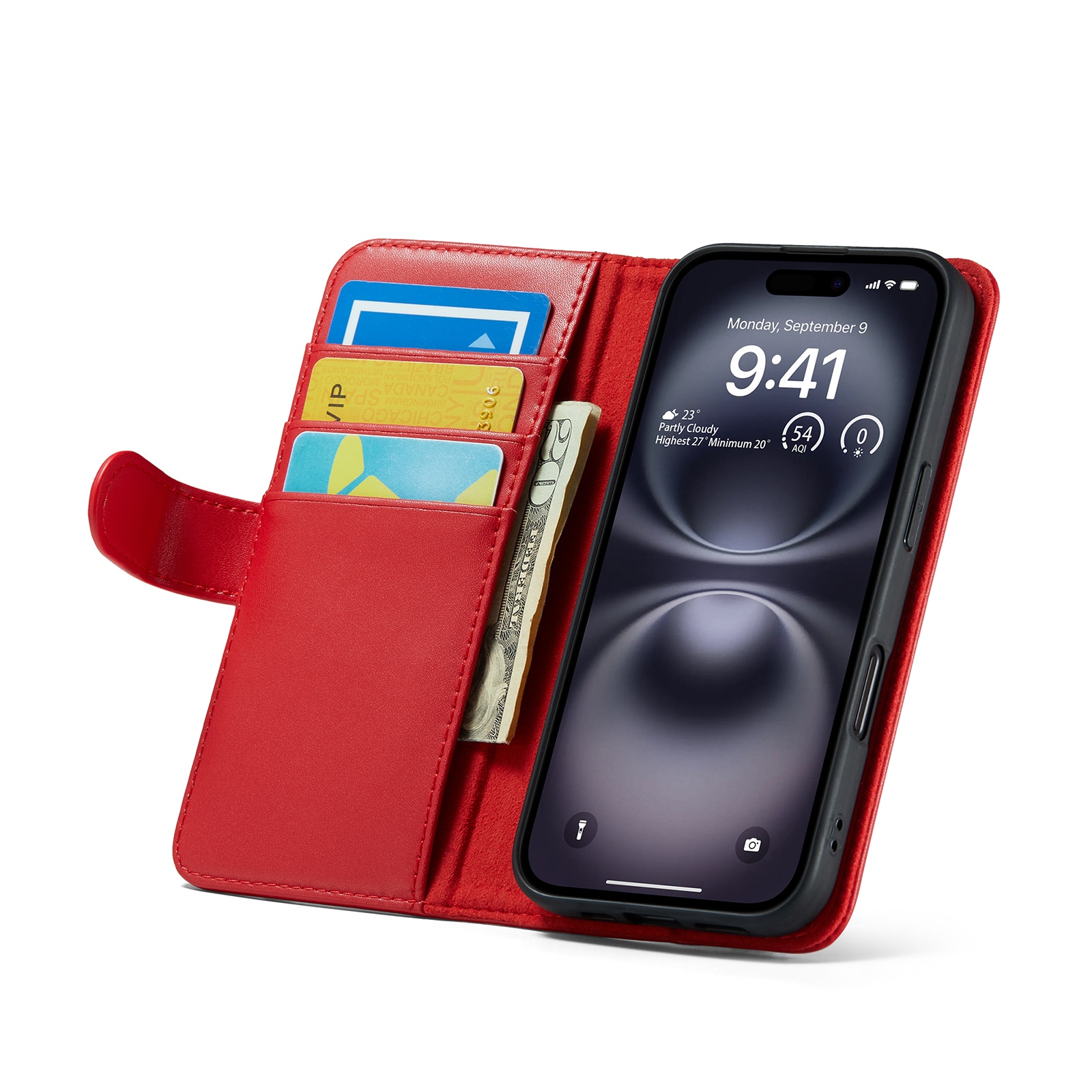 iPhone 16 Plånboksfodral i Äkta Läder, Röd