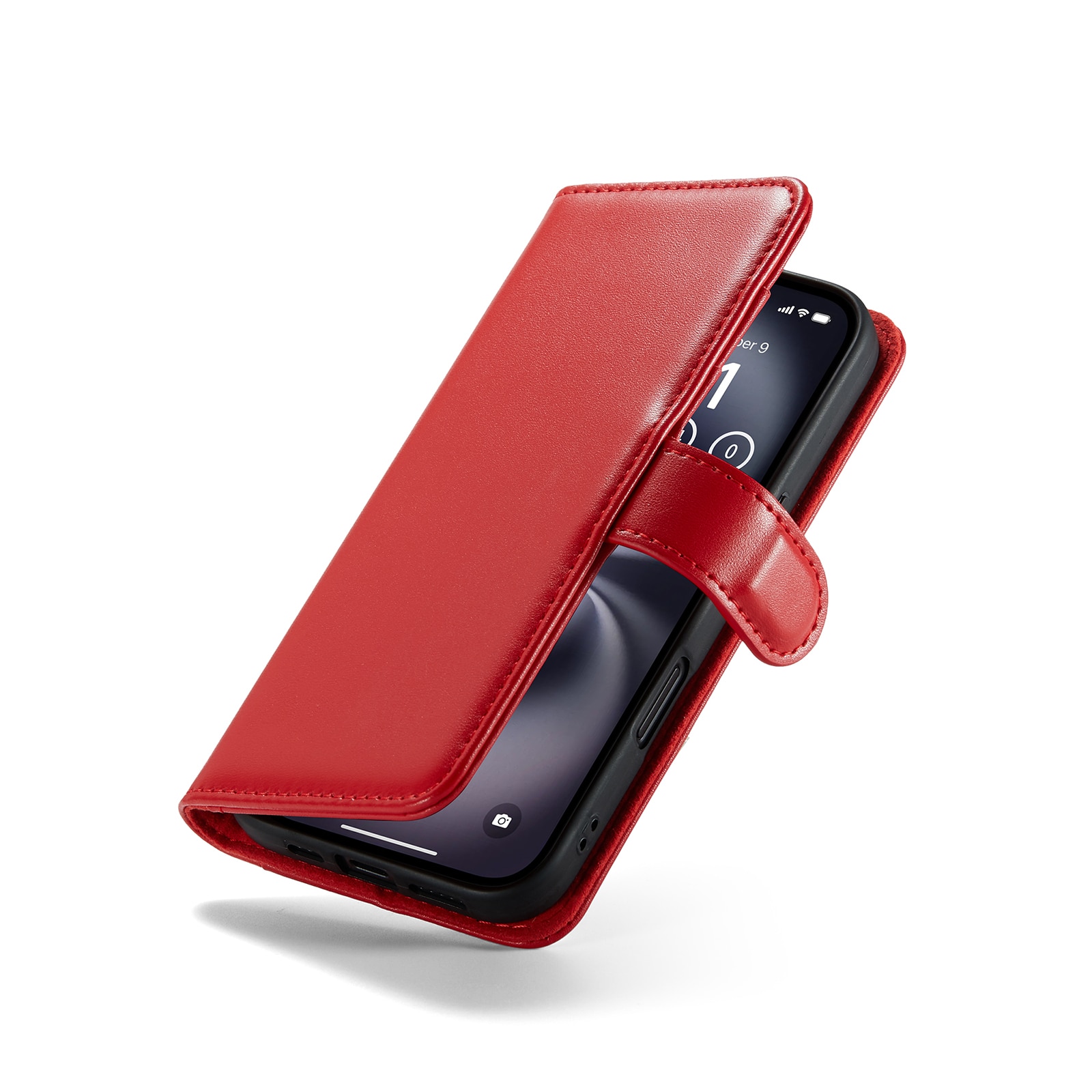 iPhone 16 Plånboksfodral i Äkta Läder, Röd