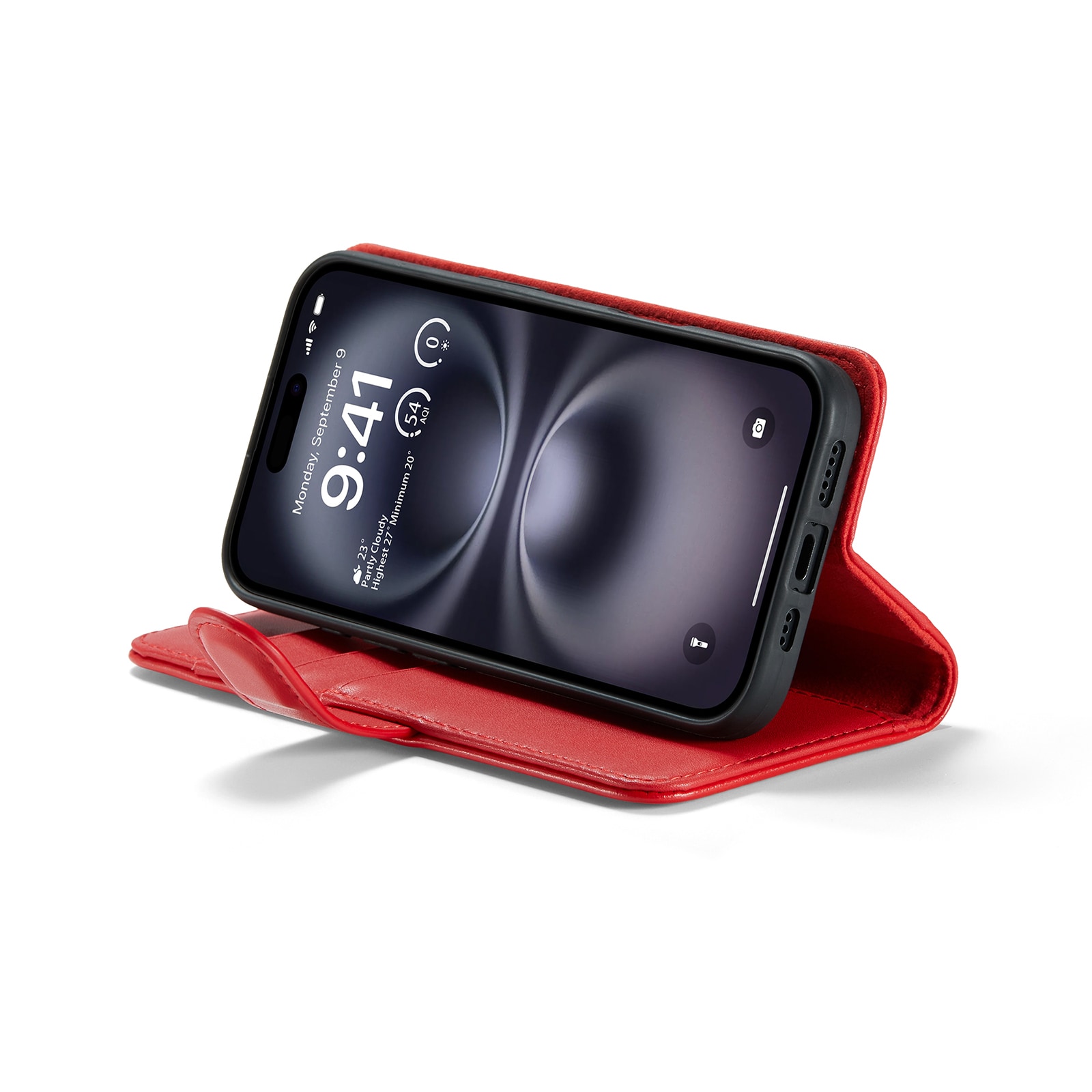iPhone 16 Plånboksfodral i Äkta Läder, Röd