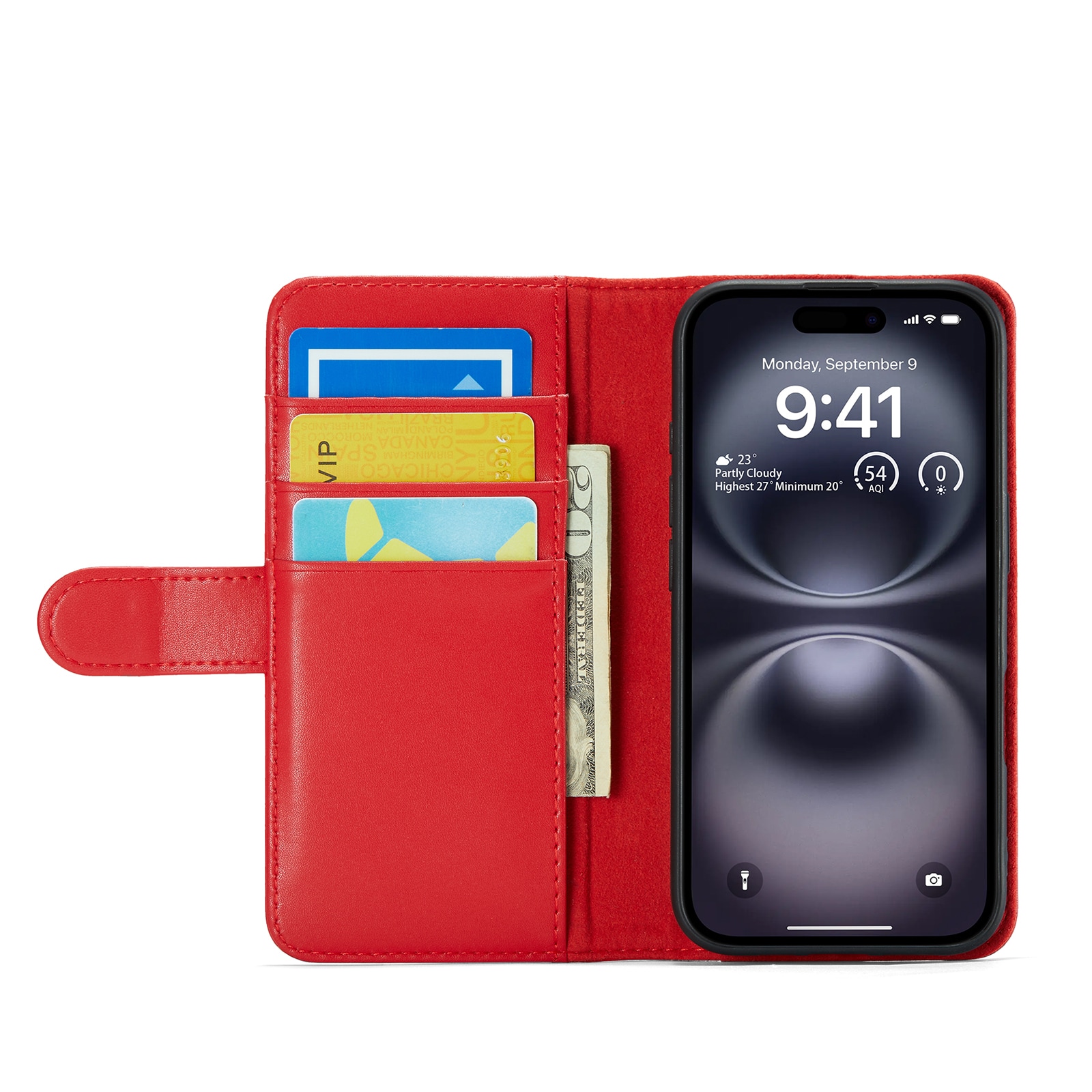 iPhone 16 Plånboksfodral i Äkta Läder, Röd