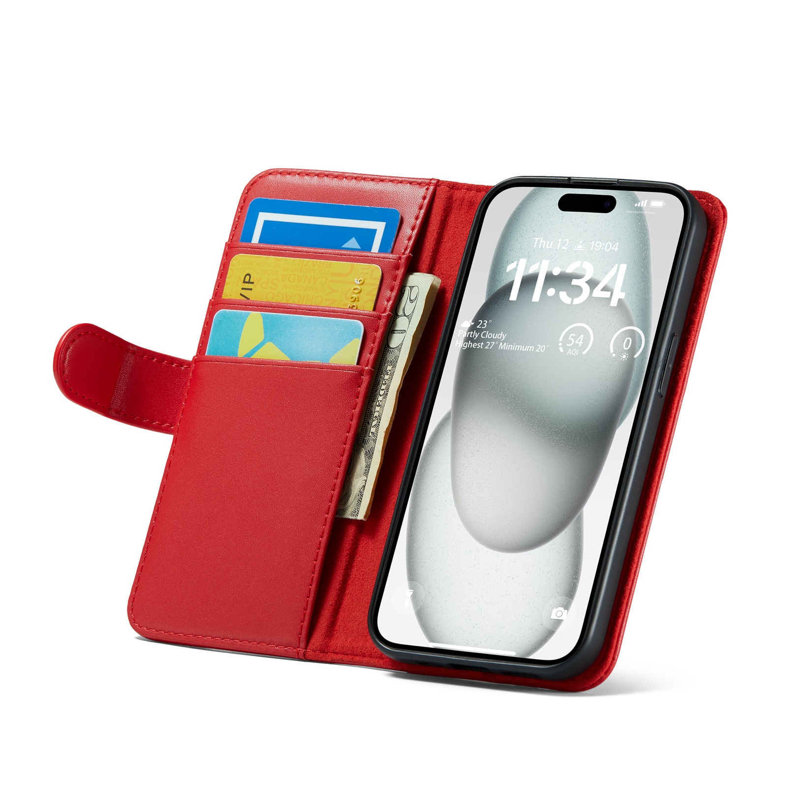 iPhone 13 Plånboksfodral i Äkta Läder, Röd