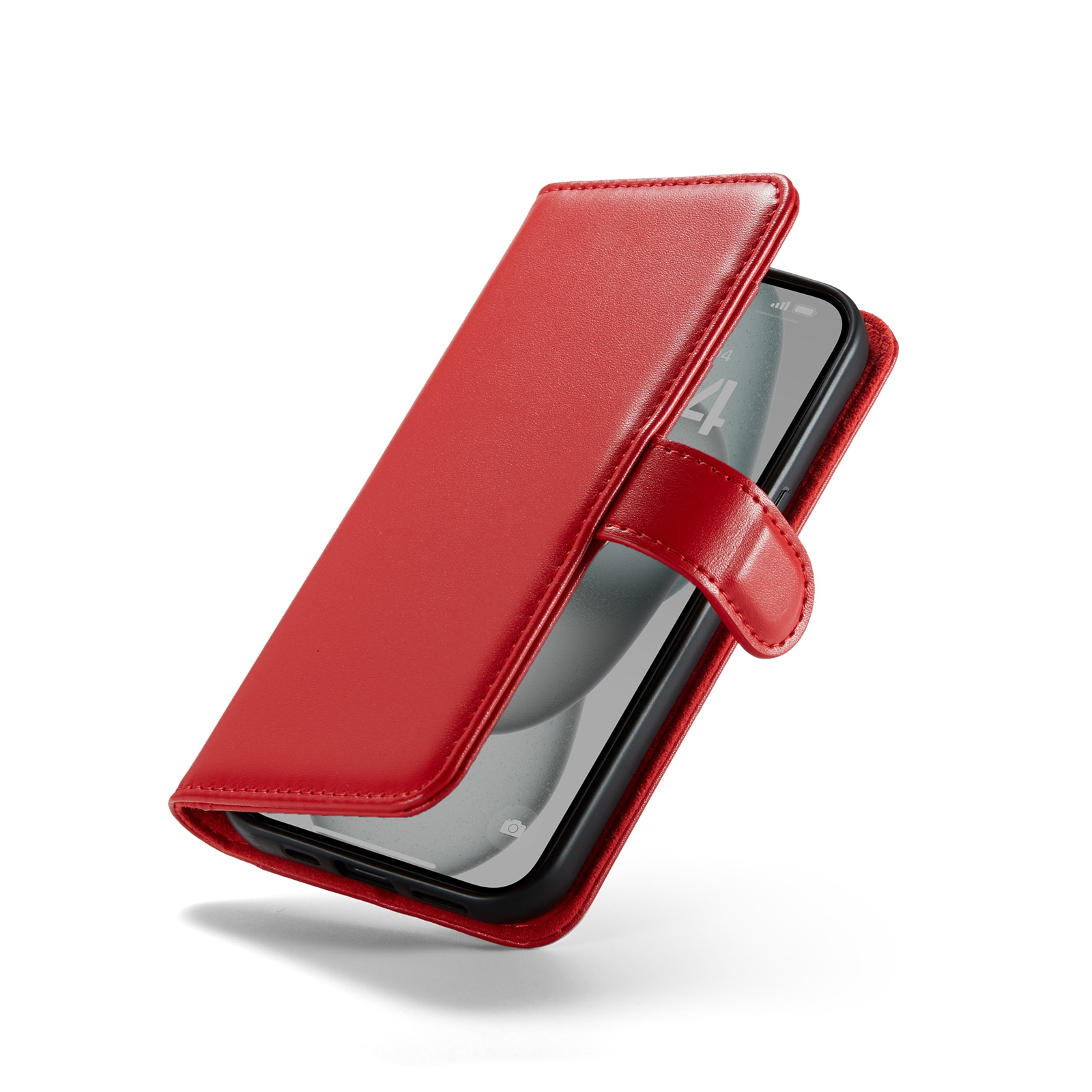 iPhone 13 Plånboksfodral i Äkta Läder, Röd