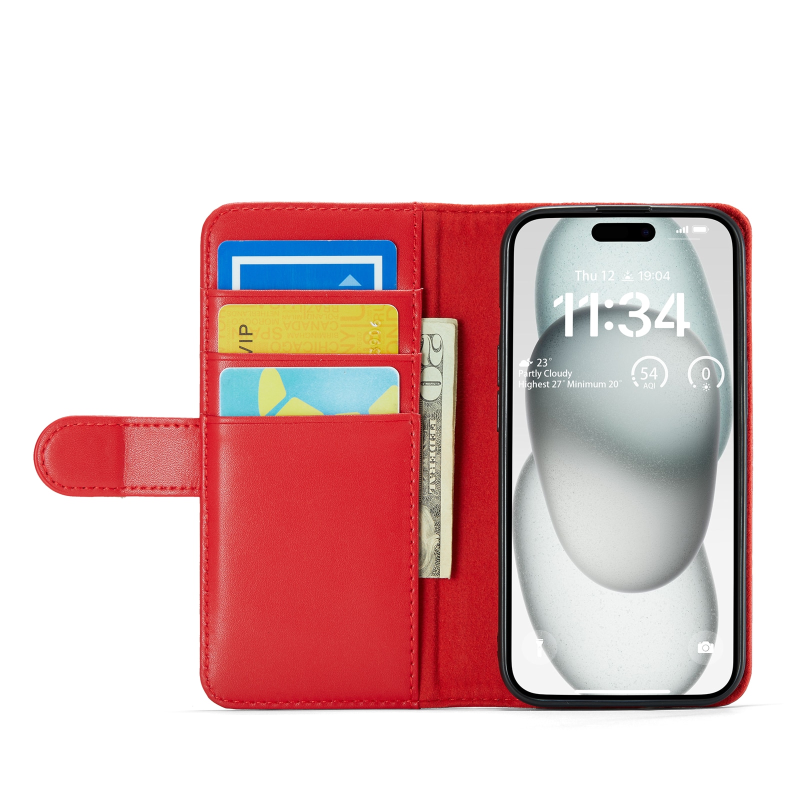 iPhone 13 Plånboksfodral i Äkta Läder, Röd
