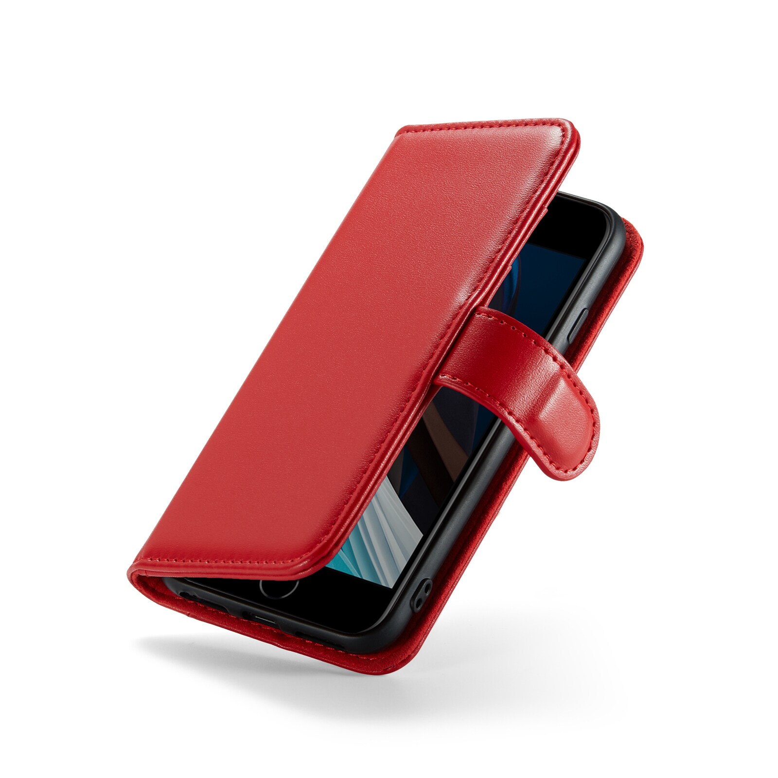 iPhone SE 2022 Plånboksfodral i Äkta Läder, Röd