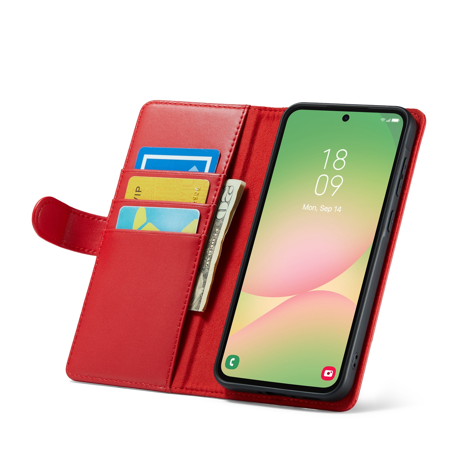 Samsung Galaxy A56 Plånboksfodral i Äkta Läder, Röd
