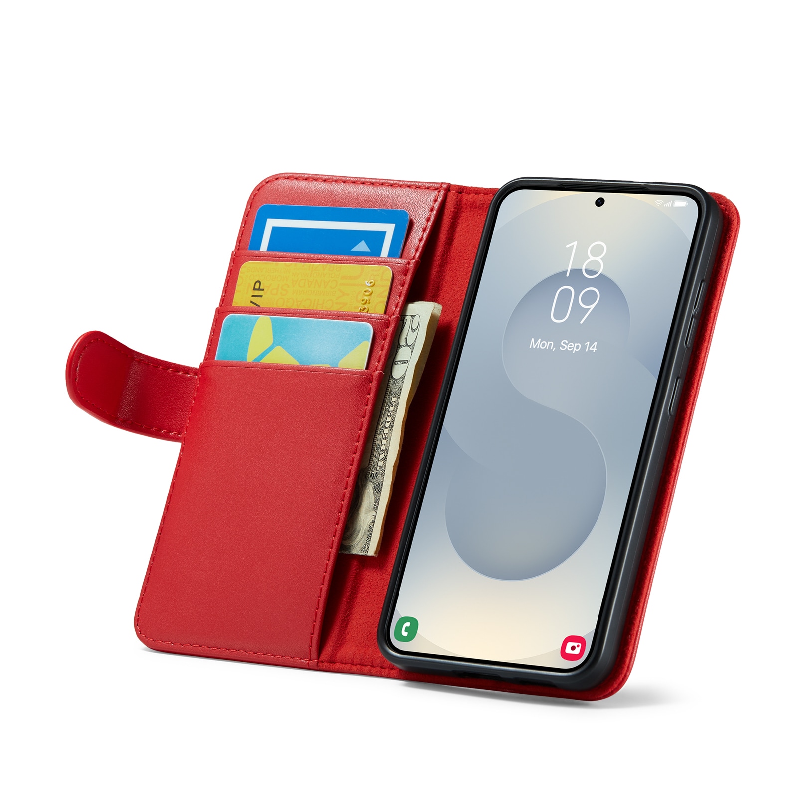 Samsung Galaxy S25 Plånboksfodral i Äkta Läder, Röd
