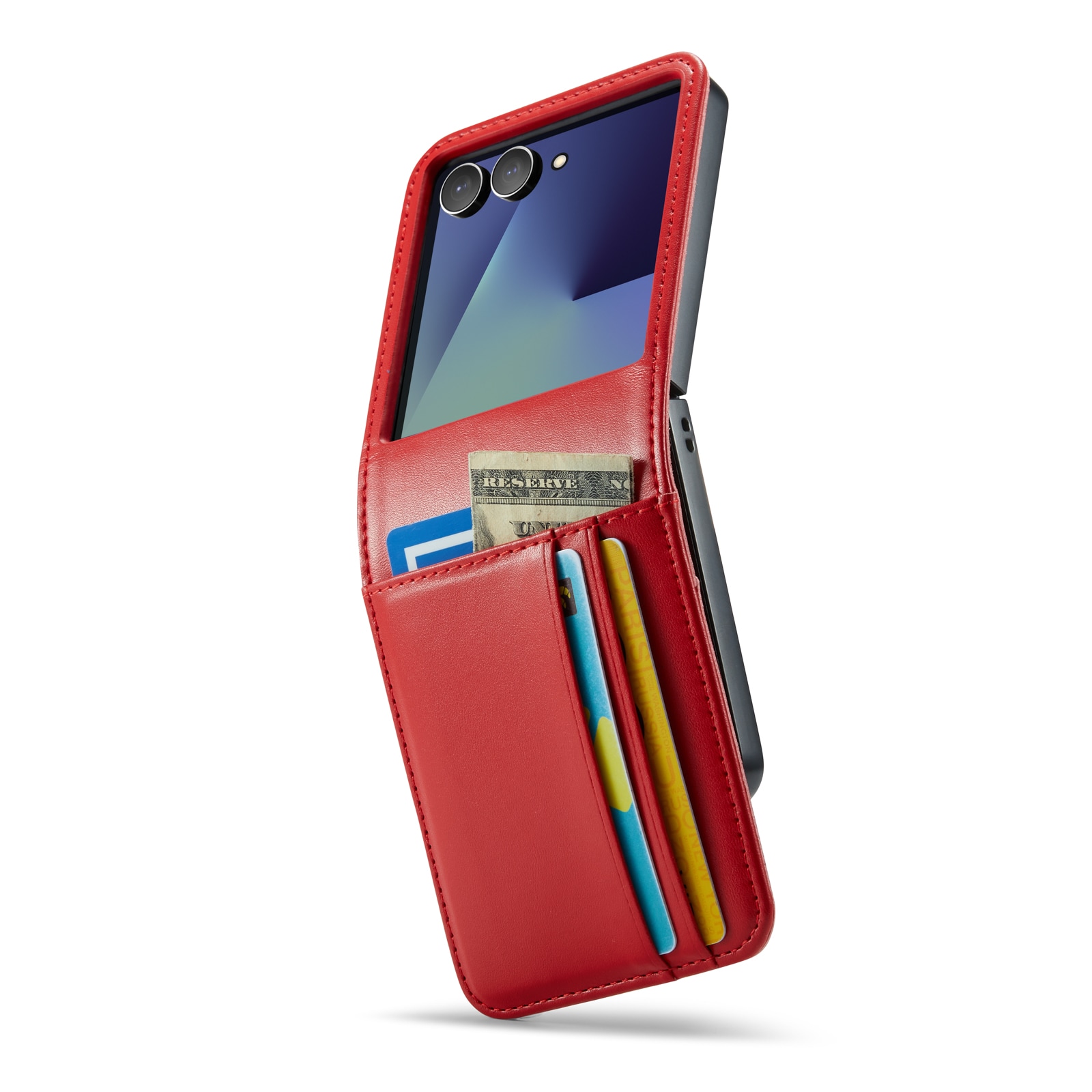 Samsung Galaxy Z Flip 7 Plånboksfodral i Äkta Läder, Röd