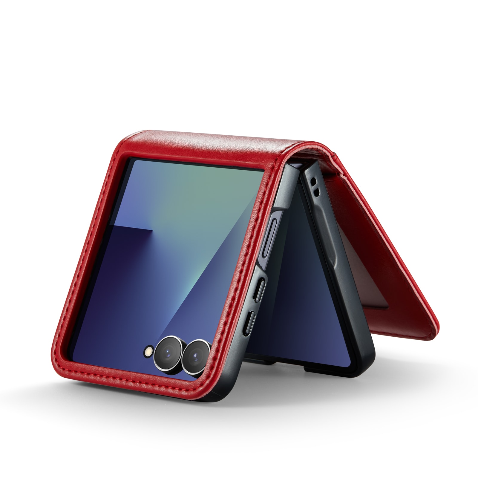 Samsung Galaxy Z Flip 7 Plånboksfodral i Äkta Läder, Röd