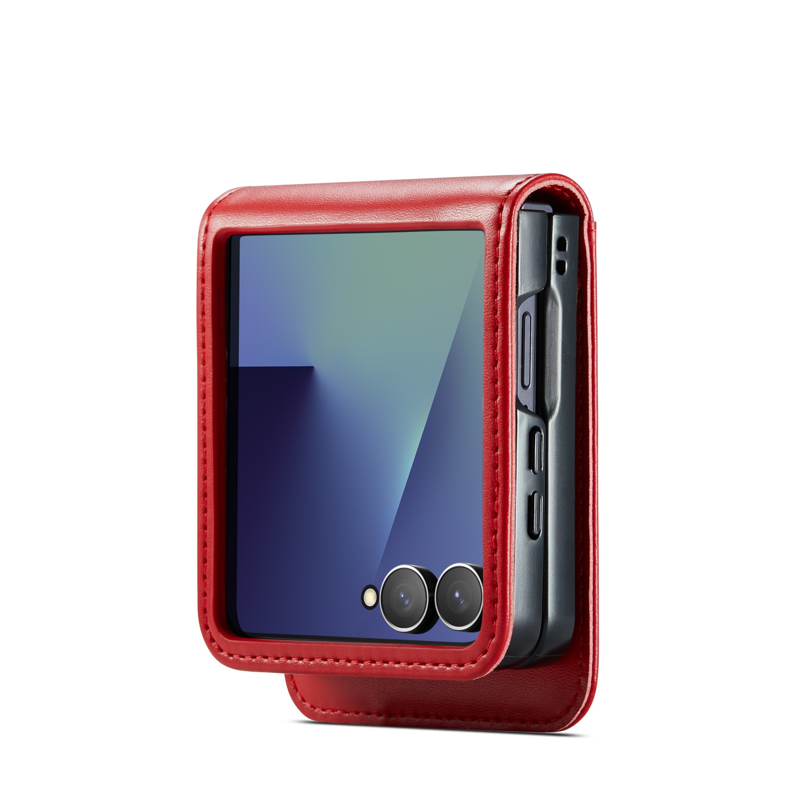 Samsung Galaxy Z Flip 7 Plånboksfodral i Äkta Läder, Röd