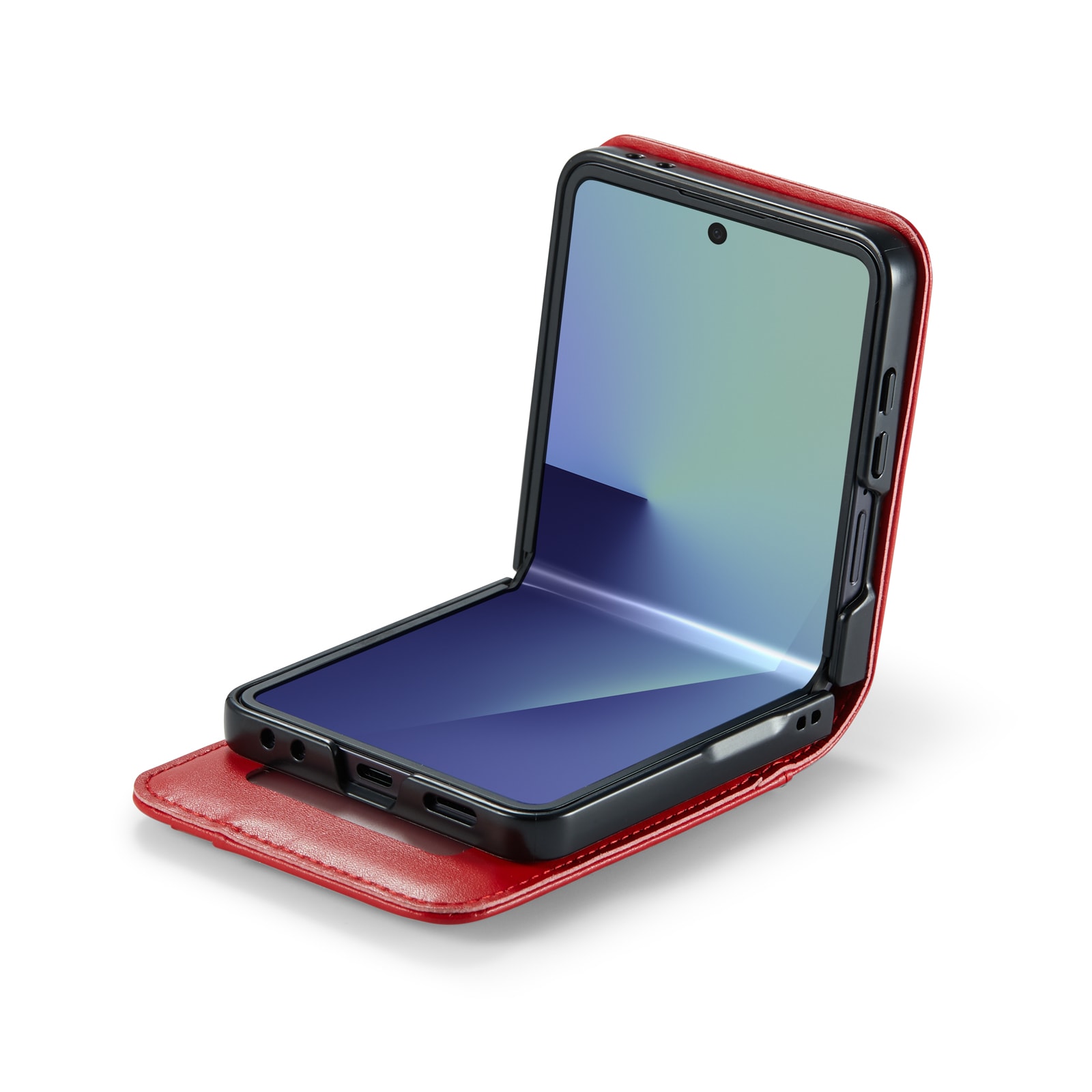Samsung Galaxy Z Flip 7 Plånboksfodral i Äkta Läder, Röd