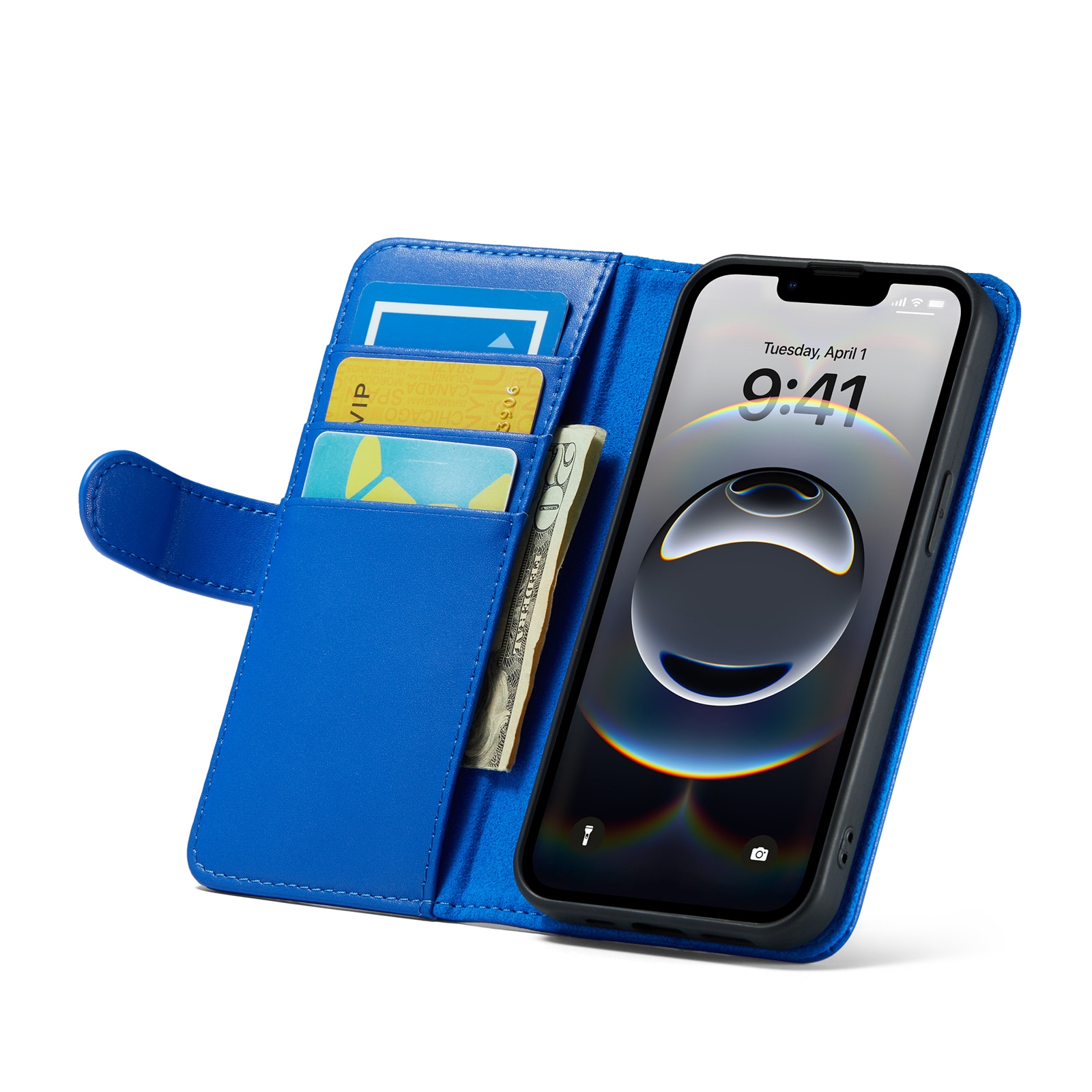 iPhone 16e Plånboksfodral i Äkta Läder, Blå