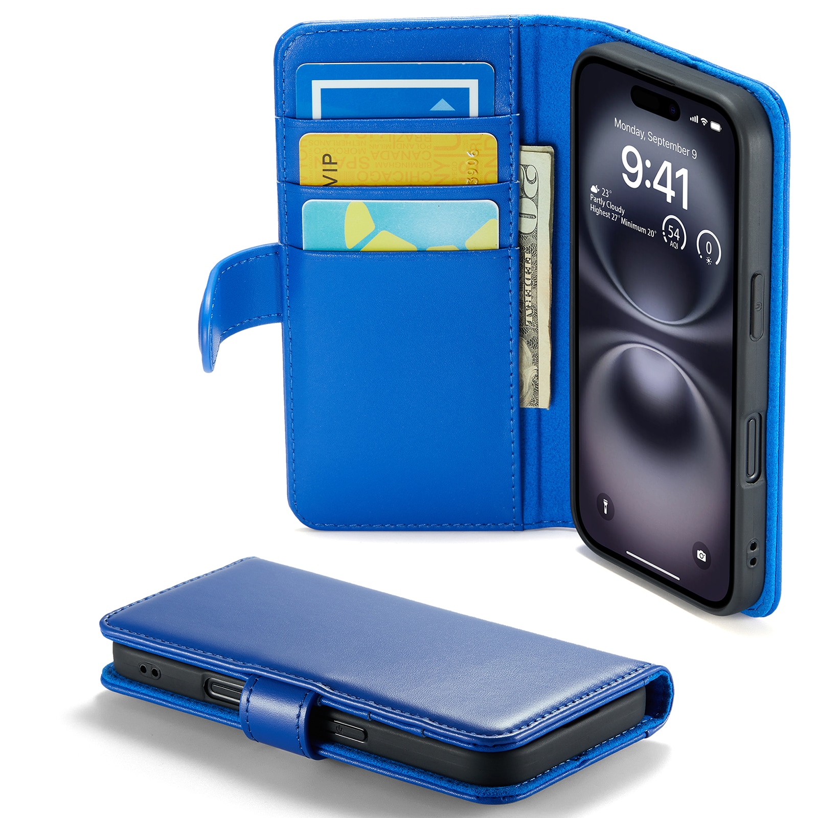 iPhone 16 Plånboksfodral i Äkta Läder, Blå