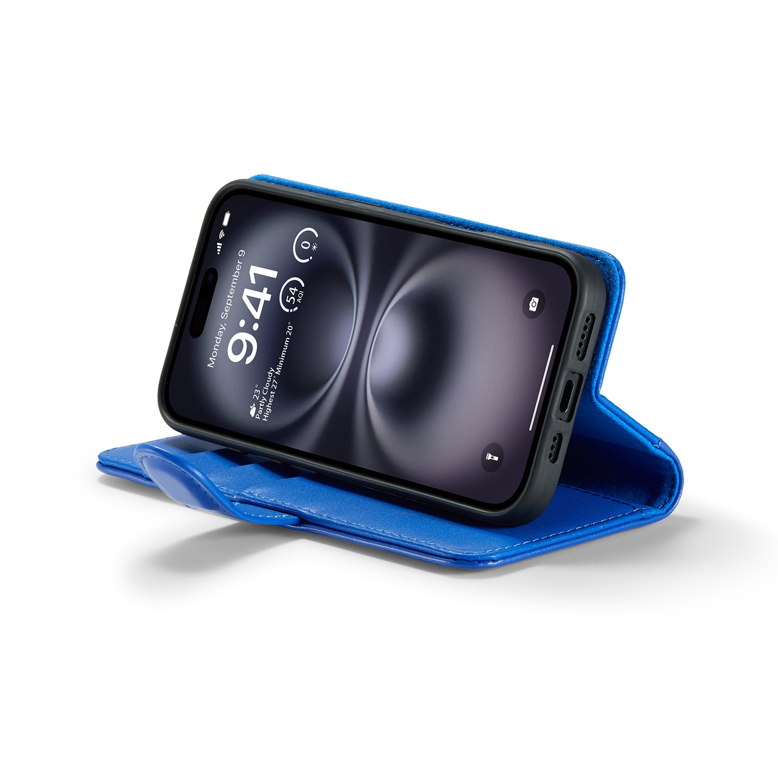 iPhone 16 Plånboksfodral i Äkta Läder, Blå