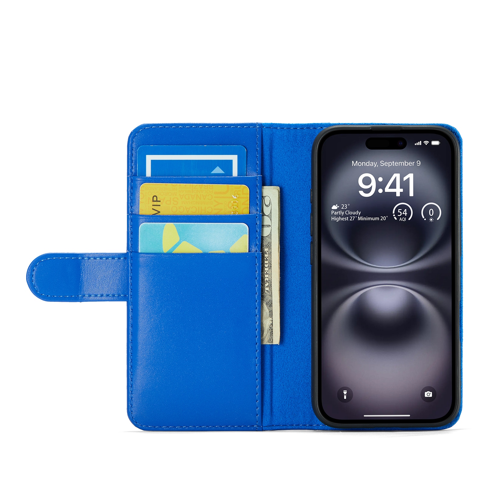 iPhone 16 Plånboksfodral i Äkta Läder, Blå