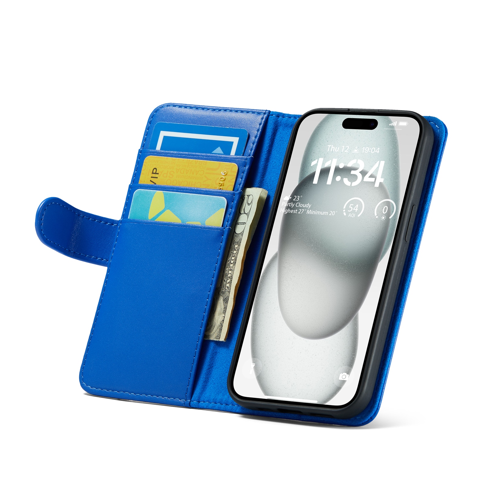 iPhone 13 Plånboksfodral i Äkta Läder, Blå