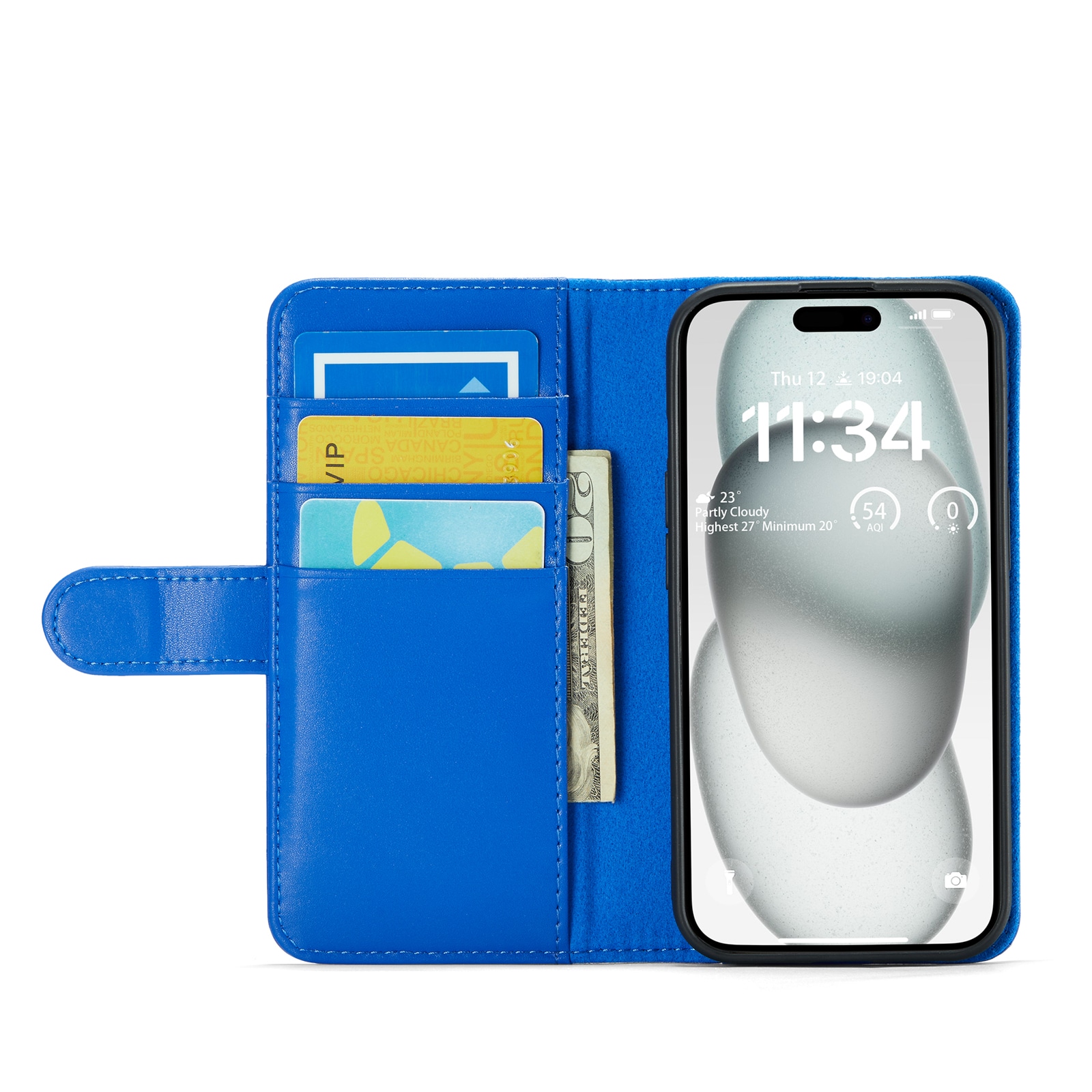 iPhone 13 Plånboksfodral i Äkta Läder, Blå