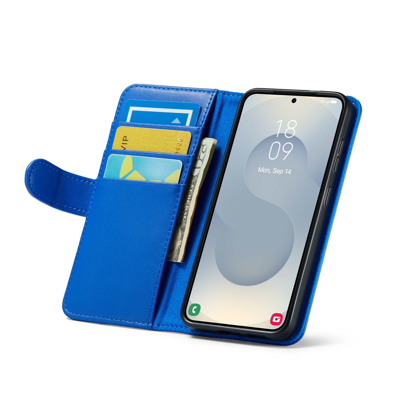 Samsung Galaxy S25 Plånboksfodral i Äkta Läder, Blå