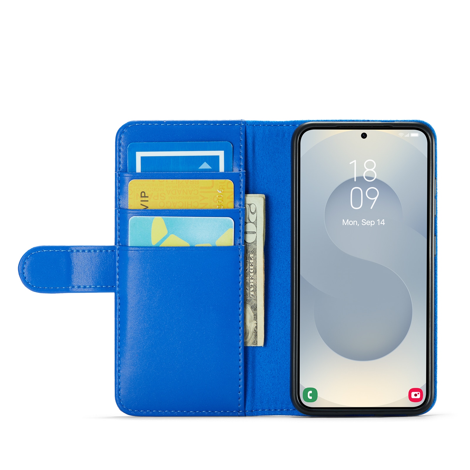 Samsung Galaxy S25 Plånboksfodral i Äkta Läder, Blå