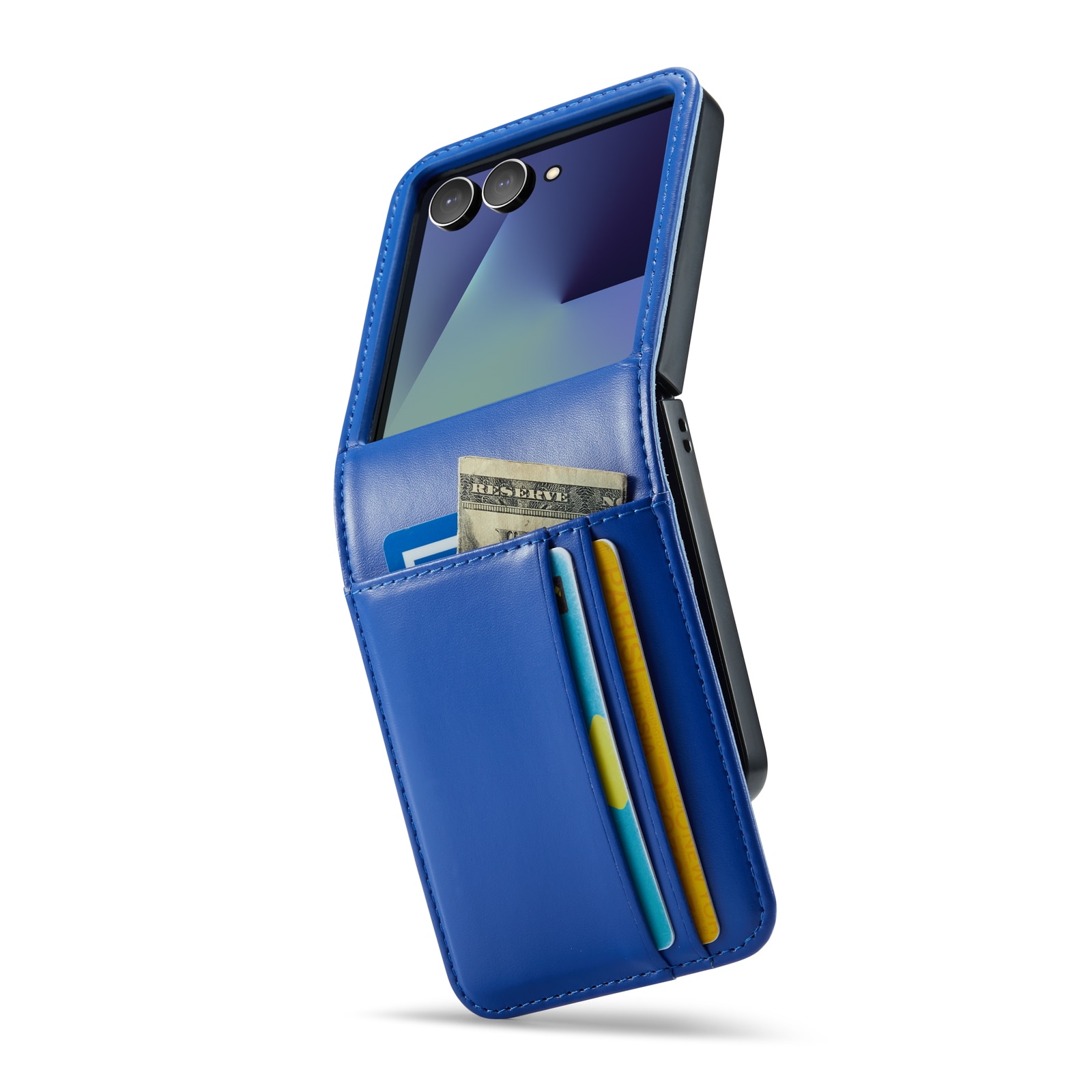 Samsung Galaxy Z Flip 7 Plånboksfodral i Äkta Läder, Blå