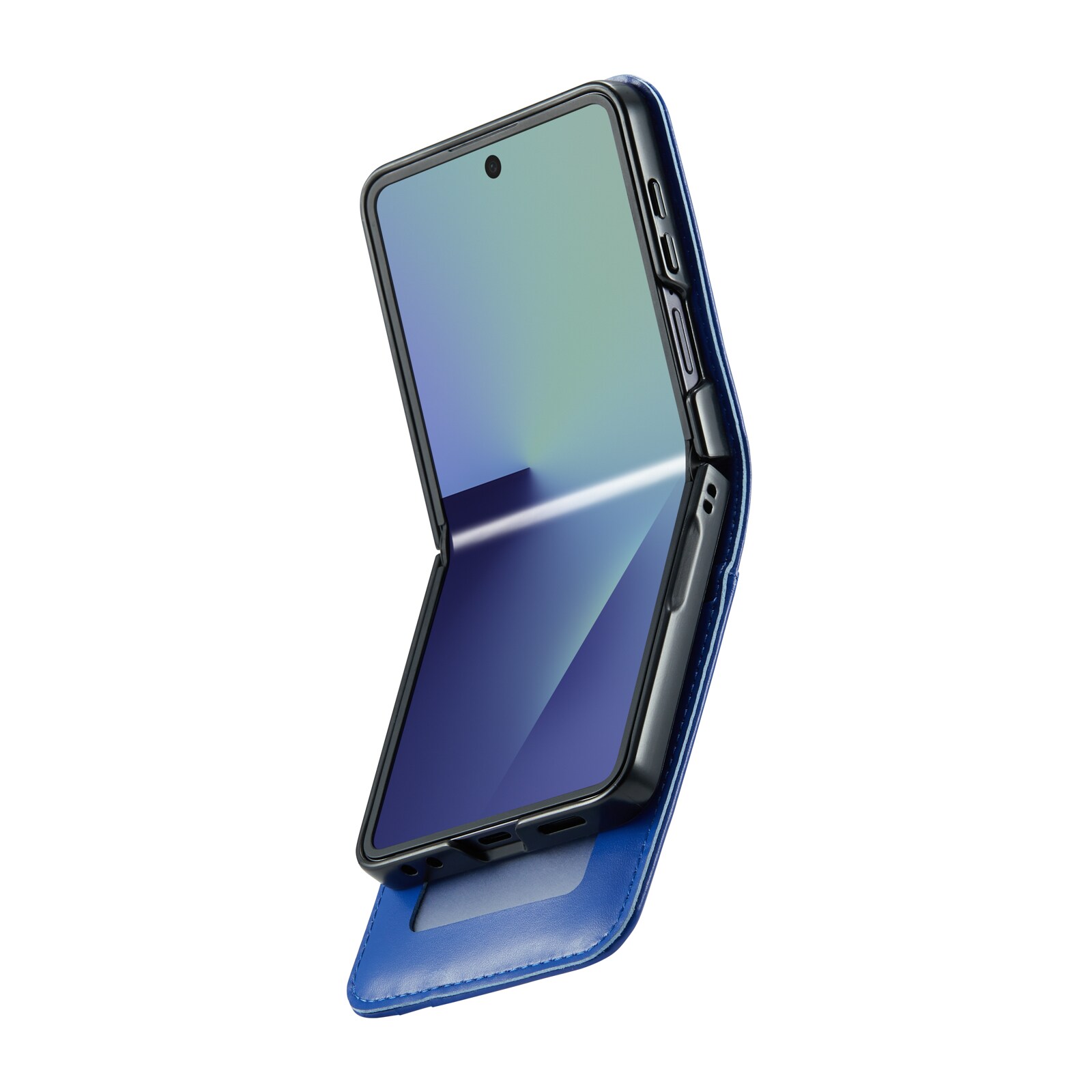 Samsung Galaxy Z Flip 7 Plånboksfodral i Äkta Läder, Blå