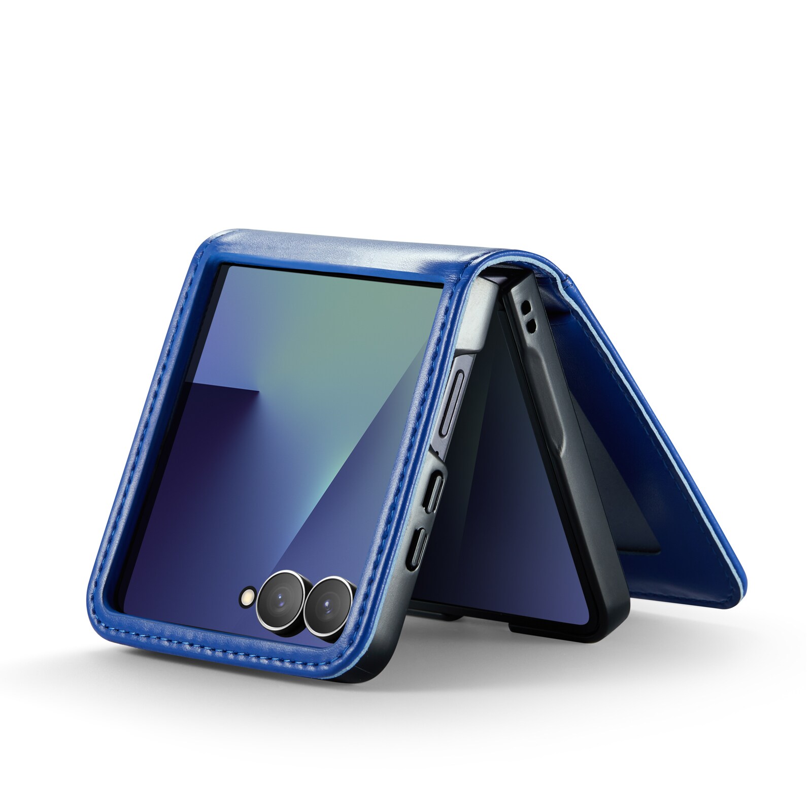 Samsung Galaxy Z Flip 7 Plånboksfodral i Äkta Läder, Blå