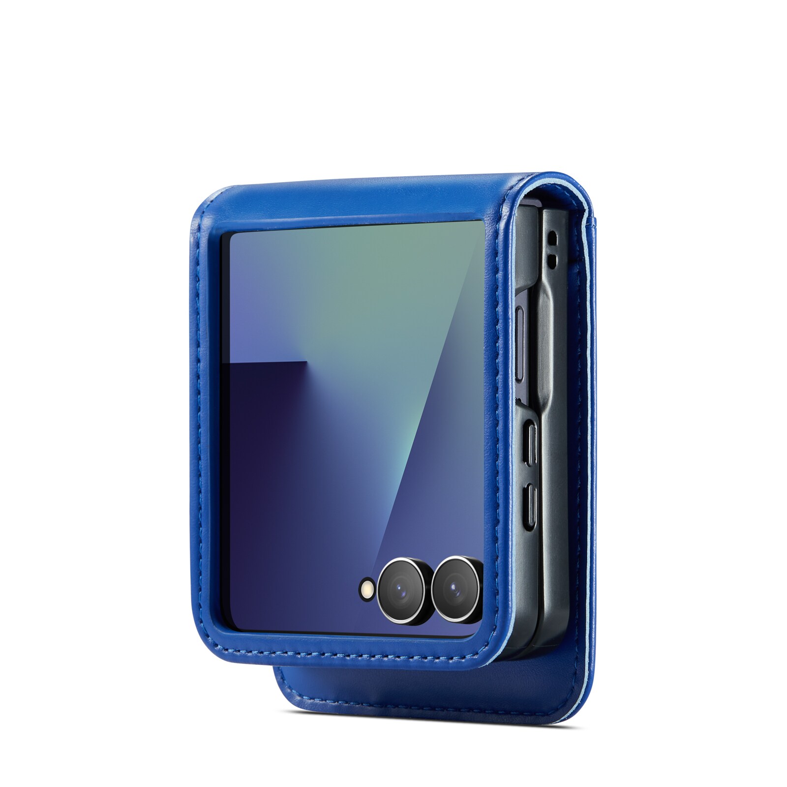 Samsung Galaxy Z Flip 7 Plånboksfodral i Äkta Läder, Blå